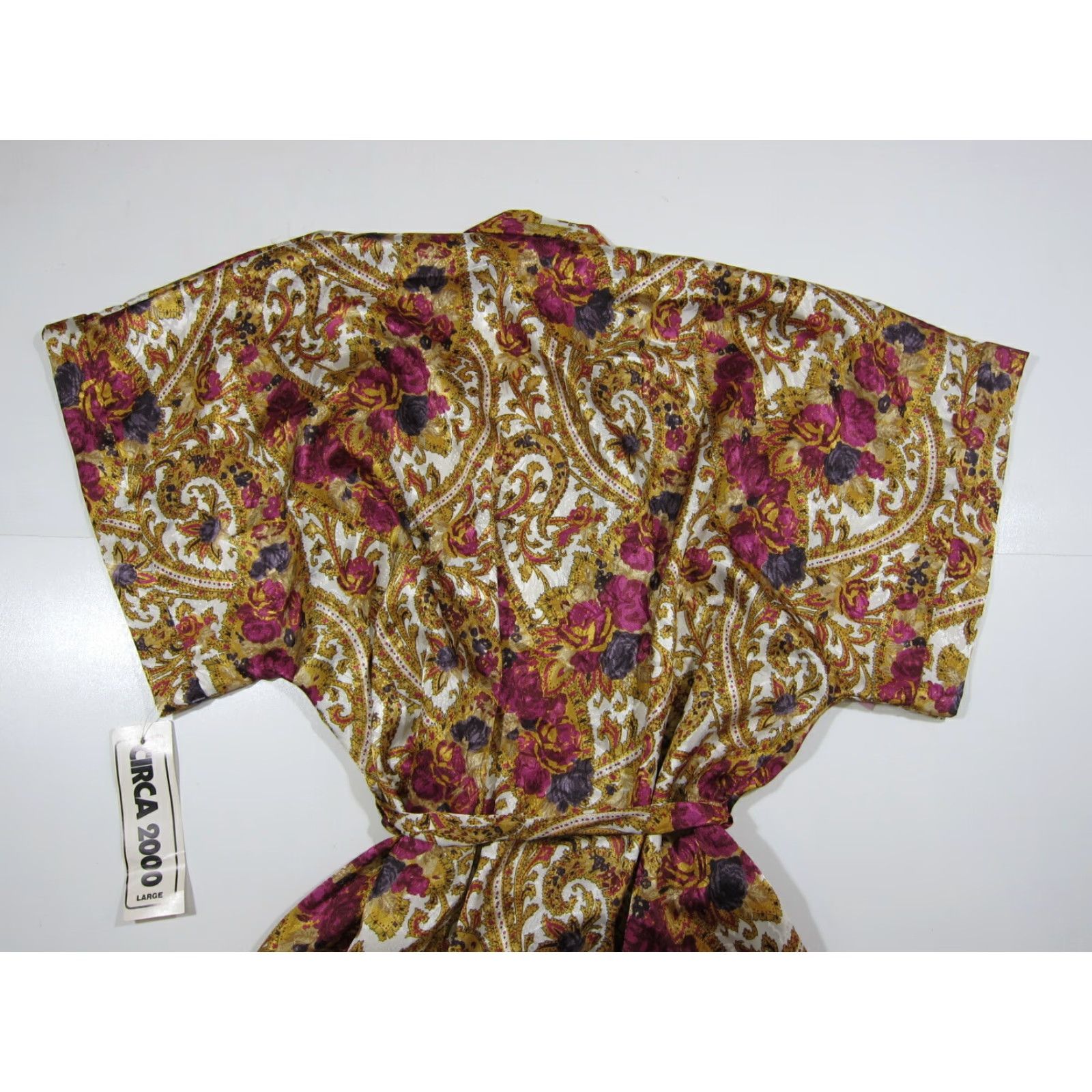Nordstrom VINTAGE Circa 2000 Nordstrom Purple Gold Floral Satin Tie Short Robe Women Large Size 36" / US 14 / IT 50 - 4 Thumbnail