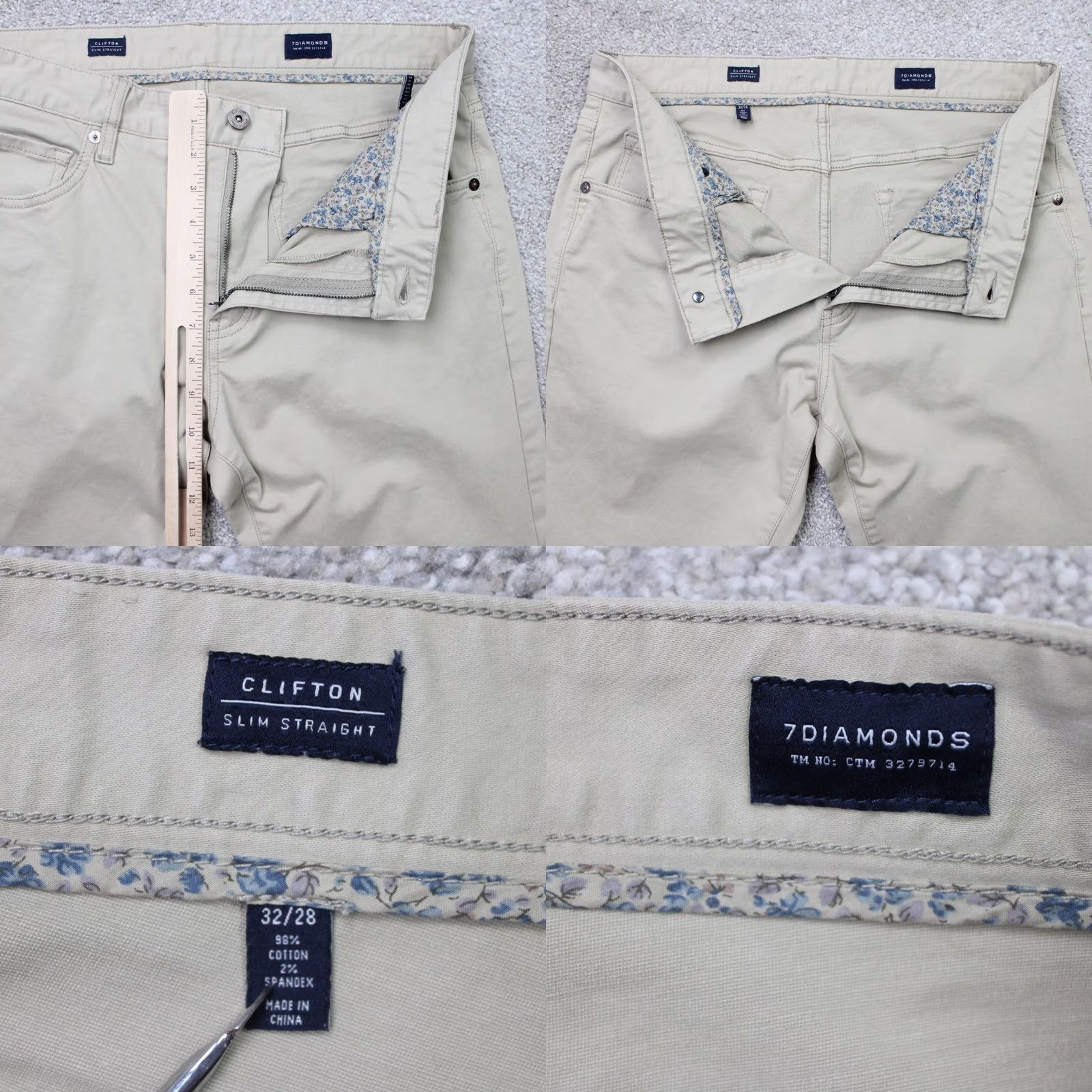 Vintage 7 Diamonds Clifton Slim Straight Chino Pants Mens 32x28 Beige Cotton Stretch Casual Pants Mens Slim Chino Beige 7 Diamonds Clifton Size US 32 / EU 48 - 8 Thumbnail