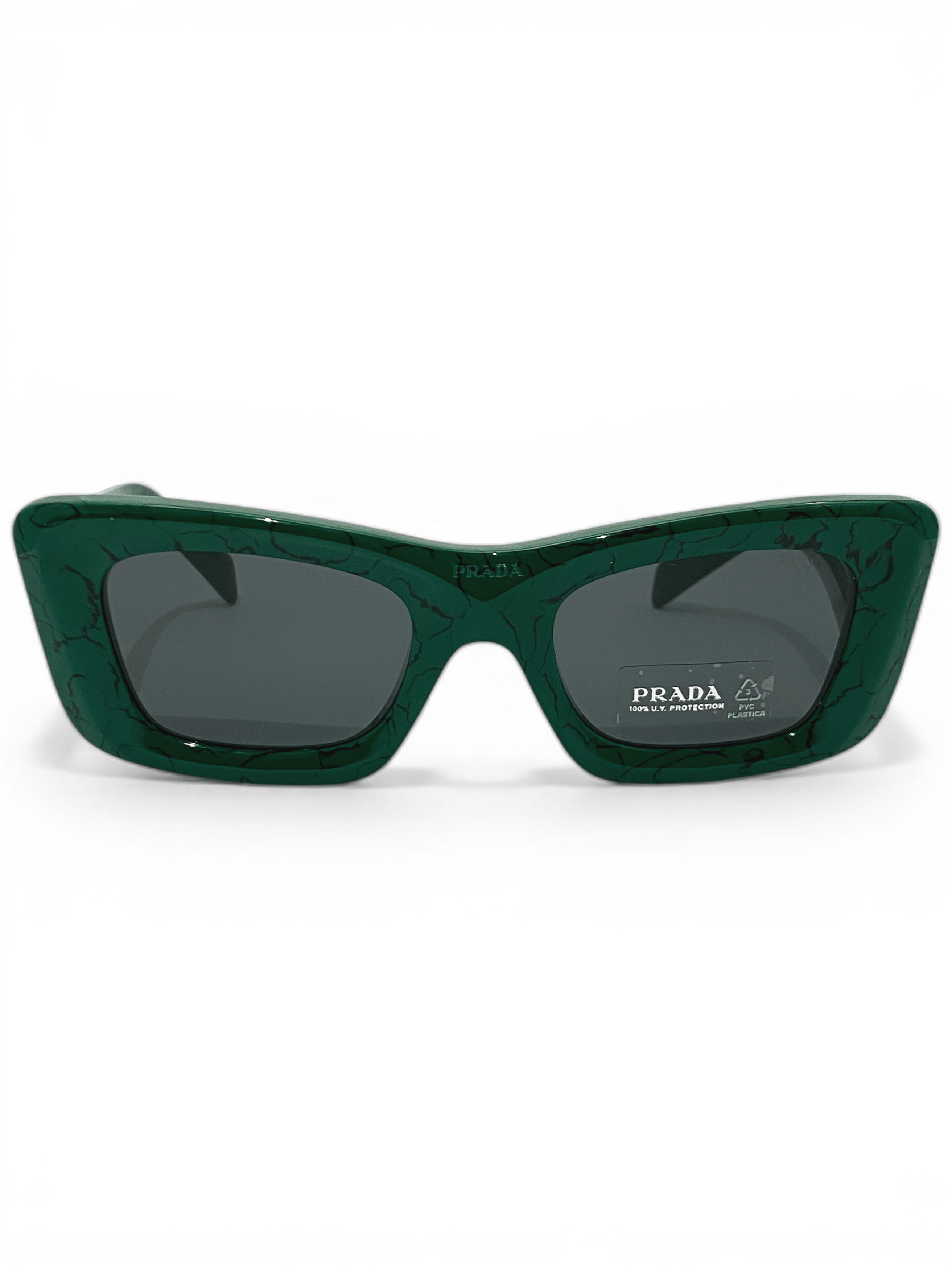 Prada Prada Triangle Logo Oversized Retro Symbol Green Sunglasses Size ONE SIZE - 10 Thumbnail
