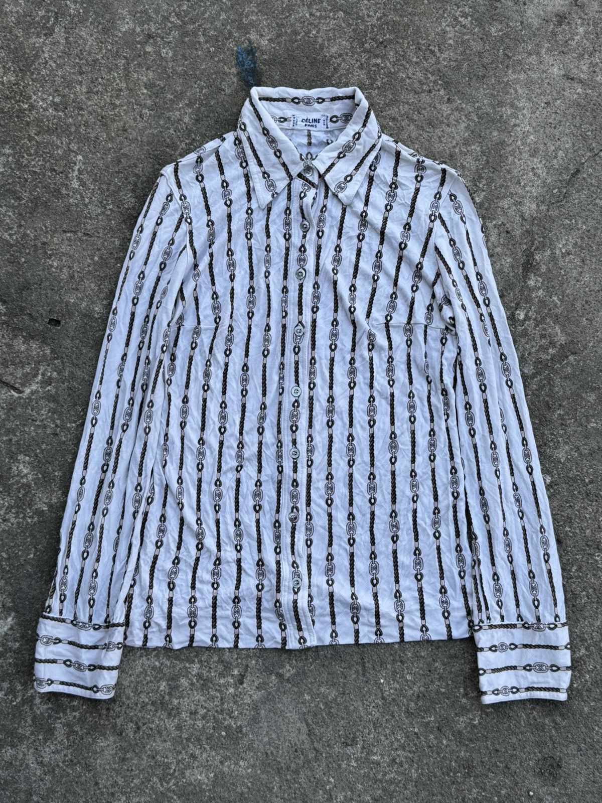 Celine Celine Monogram Rope Button Shirt 100% Pure Silk Size S / US 4 / IT 40 - 3 Thumbnail