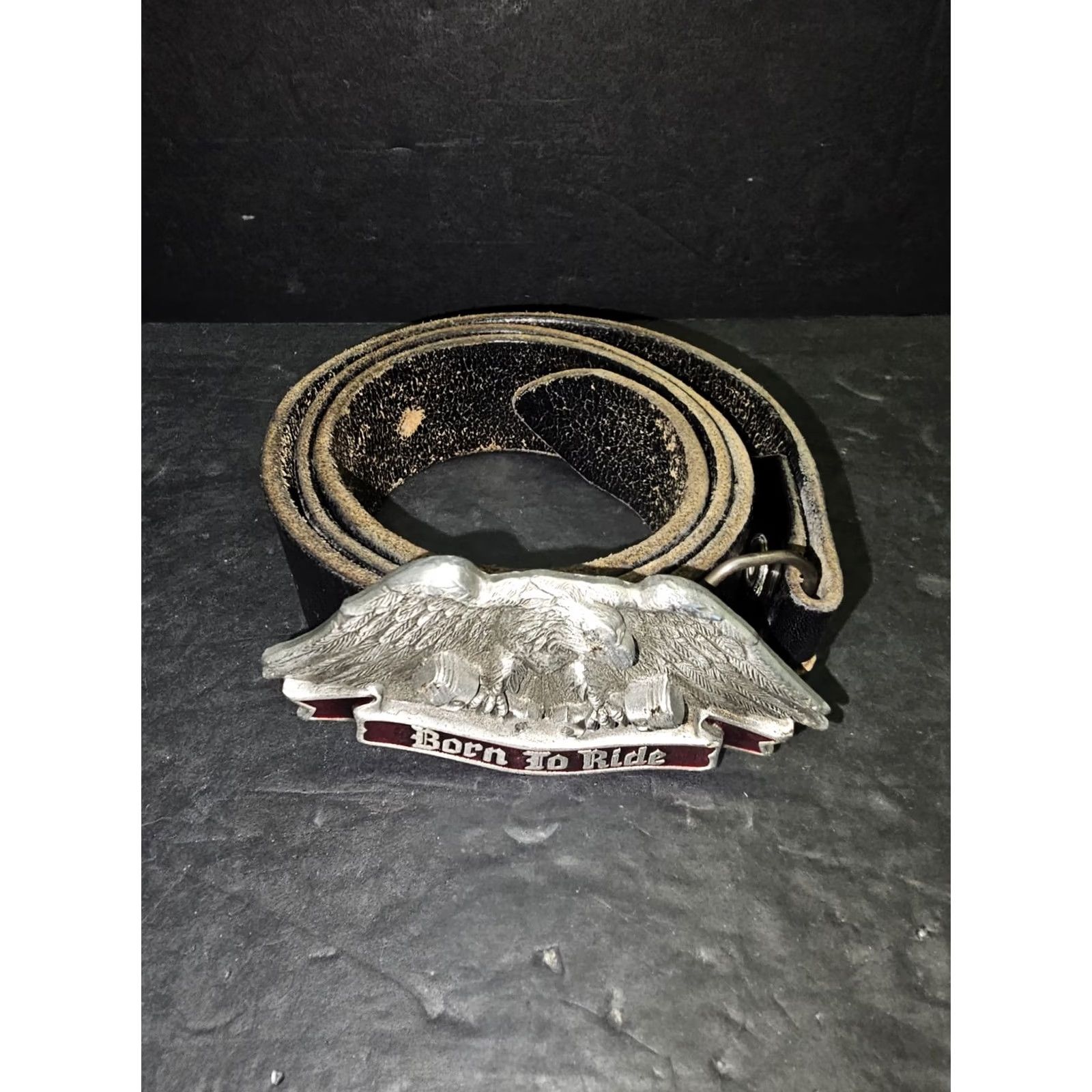Vintage VINTAGE The Great American Belt Buckle Harley-Davidson Born to Ride Belt Buckle Men Silver with red enamel 1992 1.5 in Fits Belt Width Mens Size ONE SIZE - 2 Thumbnail