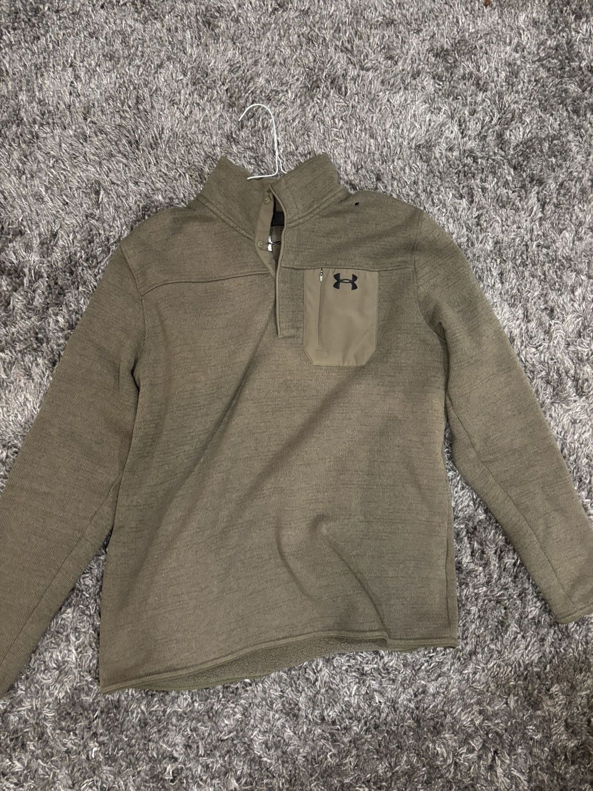 Under Armour Under Armour Olive Green Quarter Button Fleece Size US XL / EU 56 / 4 - 1 Thumbnail