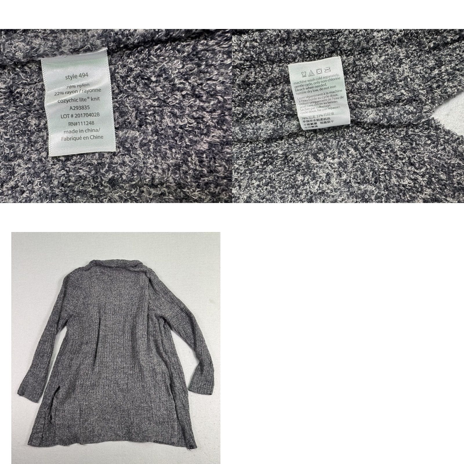Vintage Barefoot Dreams Sweater Womens 1X Gray CozyChic Lite Open Front Cardigan Duster Size XL / US 12-14 / IT 48-50 - 8 Thumbnail