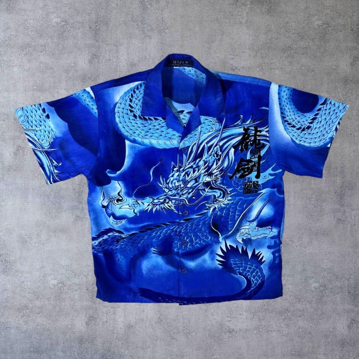 Vintage Qijin Goth Y2K Dragon Graphic Blue Open Collar Shirt XS Men Size US XS / EU 42 / 0 - 2 Thumbnail