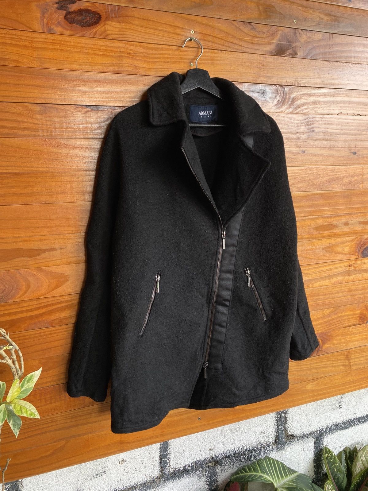 Armani Vintage Armani Jeans Black Wool Zip Jacket Minimal Designer Size US M / EU 48-50 / 2 - 5 Thumbnail