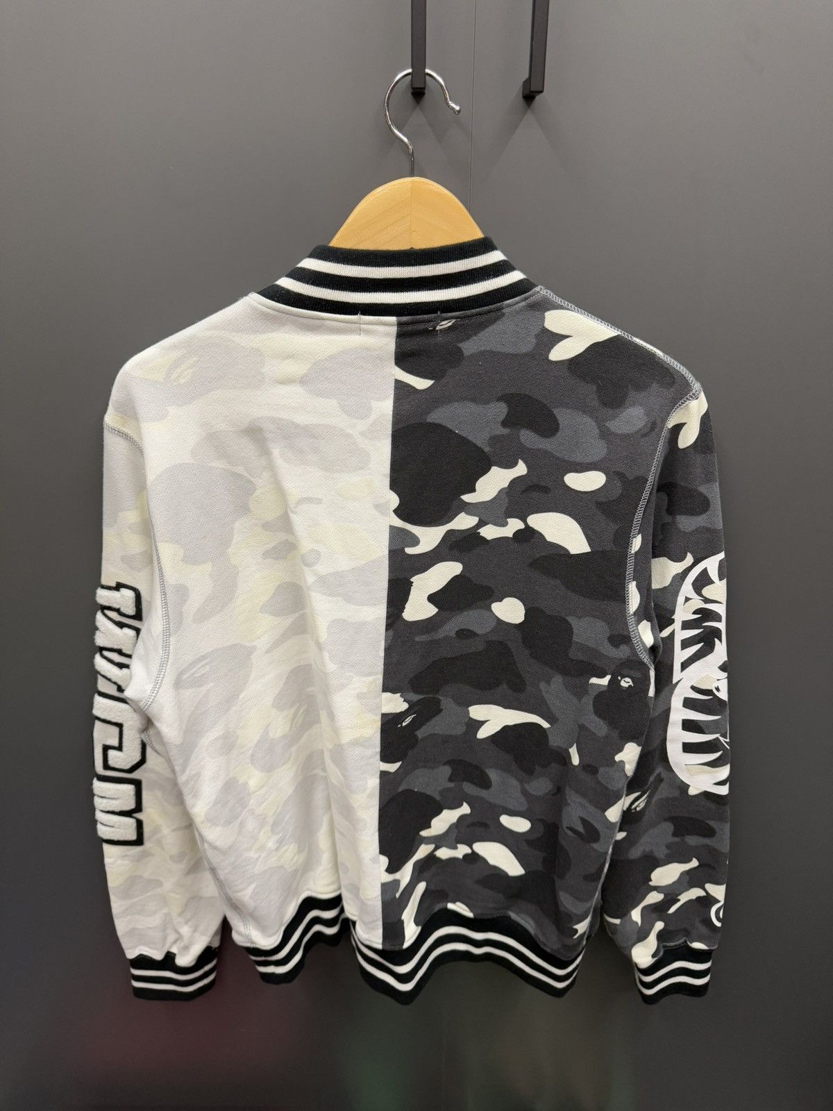 Bape A Bathing Ape Split Camo Varsity Jacket Black / White Size US L / EU 52-54 / 3 - 5 Thumbnail