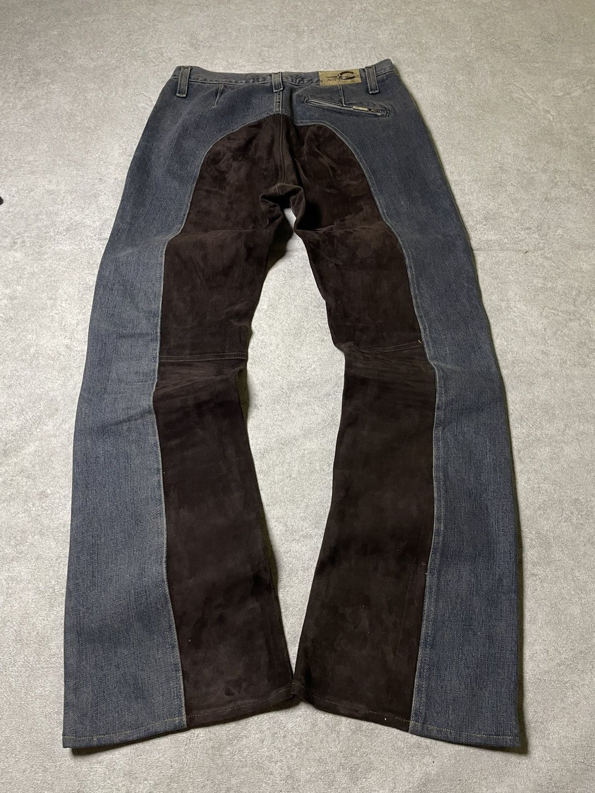AW2003 Cavalli Two Tone Hybrid Blue Leather Denim Jeans