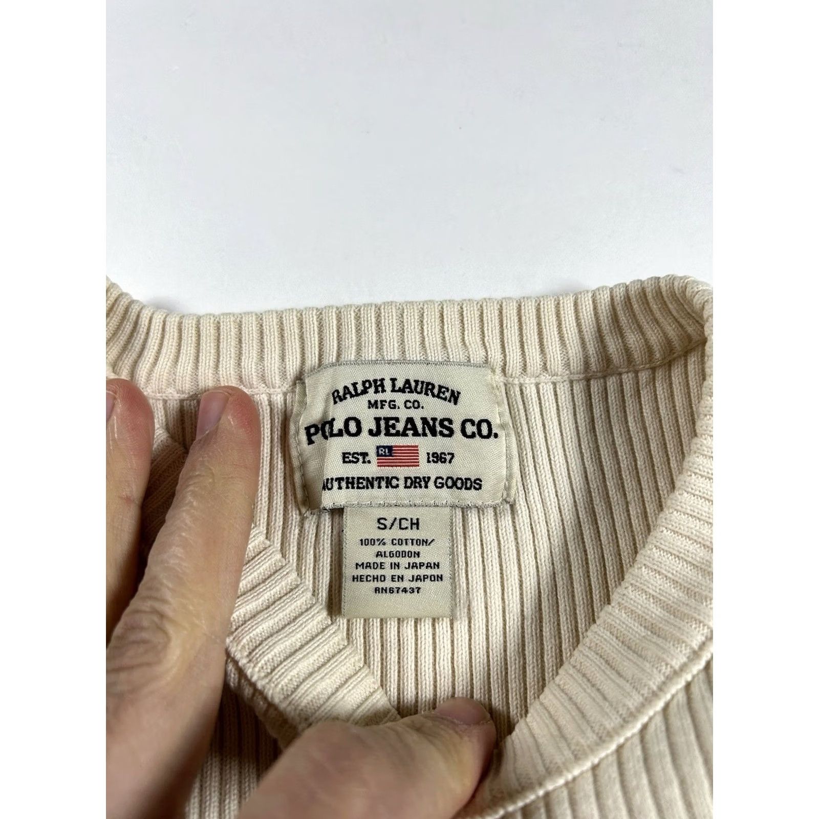 Ralph Lauren VINTAGE Polo Jeans Co Ralph Lauren Sweater Cream Navy Stripe Small Cotton Ribbed Size US S / EU 44-46 / 1 - 5 Thumbnail