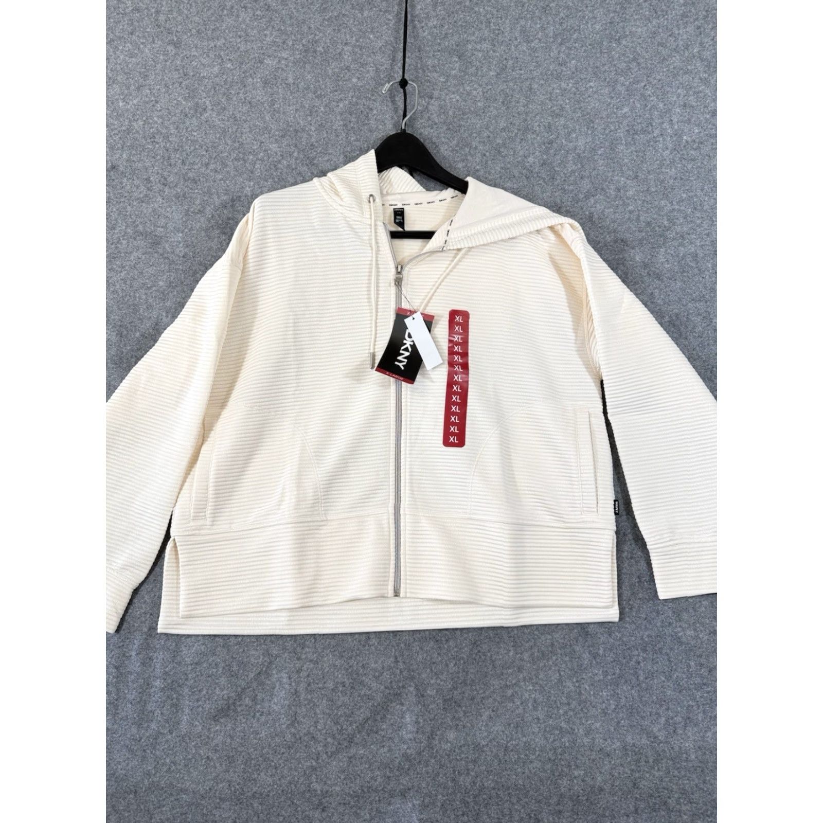 DKNY DKNY Full Zip Hoodie Womens XL Sand Ivory Ribbed Stretch Lined Pockets NWT Outdoor Casual Thermal Size XL / US 12-14 / IT 48-50 - 2 Thumbnail