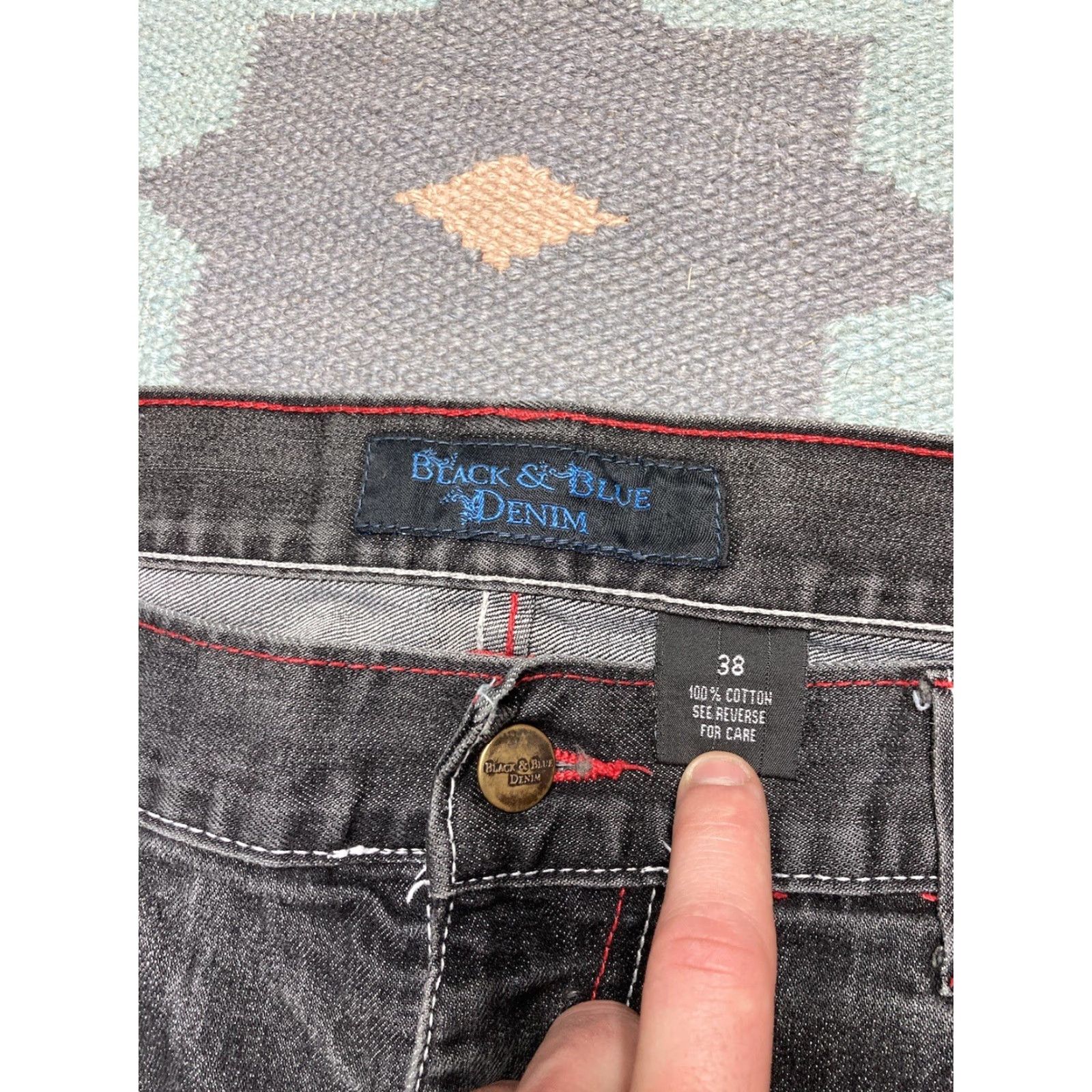 Vintage VINTAGE Black & Blue Denim Jeans Men 38 Regular 38x31 Black Embroidered Grunge Baggy Goth Y2K Skater Size US 38 / EU 54 - 6 Thumbnail