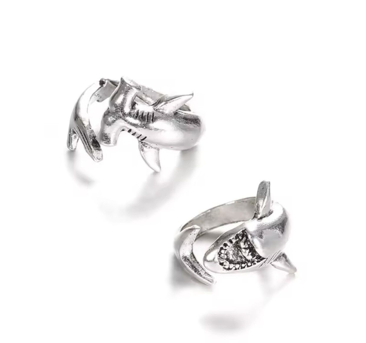 Jewelry 2x Punk Style White Shark & Hammerhead Shark Rings Size ONE SIZE - 5 Thumbnail