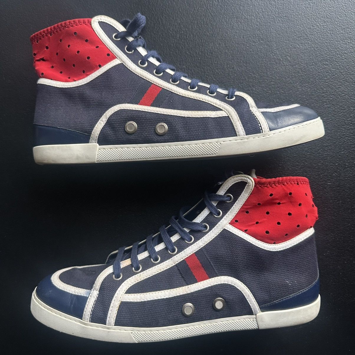 Gucci Gucci Trainers Sneaker Shoes High Top Blue Canvas Leather Size US 10 / EU 43 - 1 Thumbnail