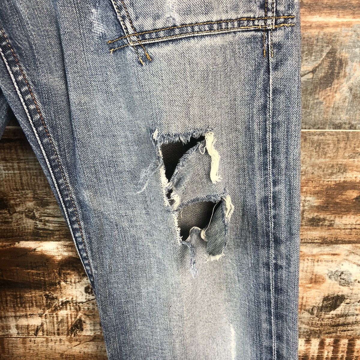 Japanese Brand Back Number Blue Distressed Denim Pants #A2098 Size US 30 / EU 46 - 12 Thumbnail