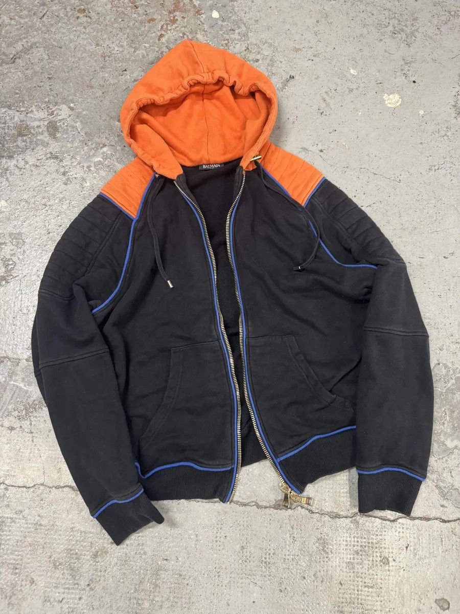 Balmain Balmain Navy & Orange Biker Zip-up Hoodie Size US M / EU 48-50 / 2 - 6 Thumbnail