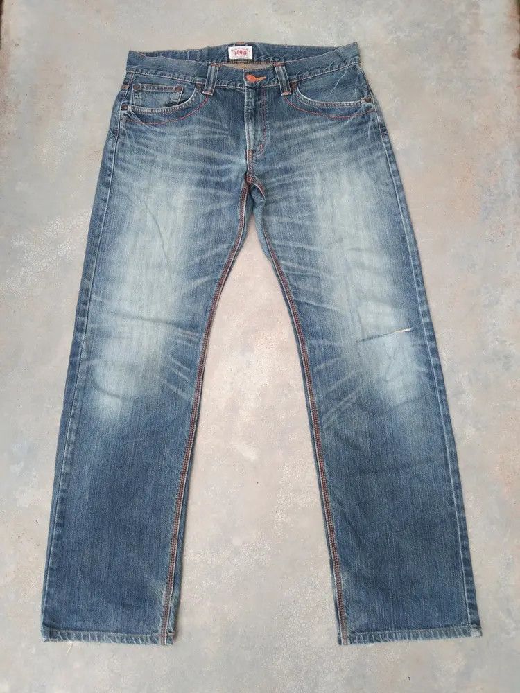 Japanese Brand Vintage Edwin Faded Blue Distressed Jeans 34x32 Size US 34 / EU 50 - 1 Thumbnail