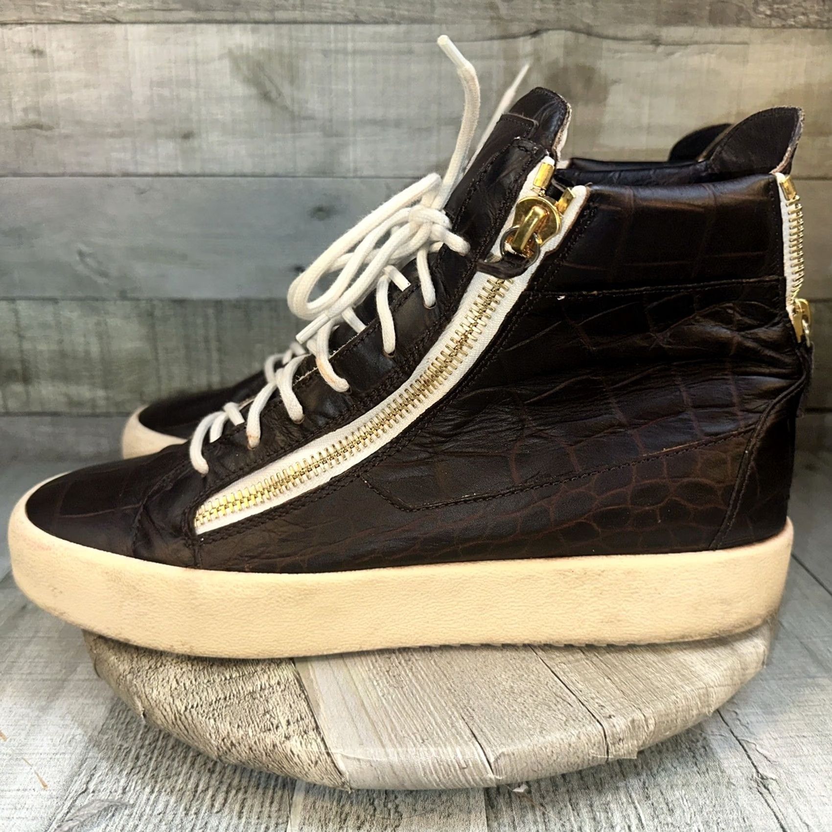 Giuseppe Zanotti VINTAGE Giuseppe Zanotti May Croc Brown Leather High Top Sneakers Mens Size 11 EU 44 Size US L / EU 52-54 / 3 - 4 Thumbnail