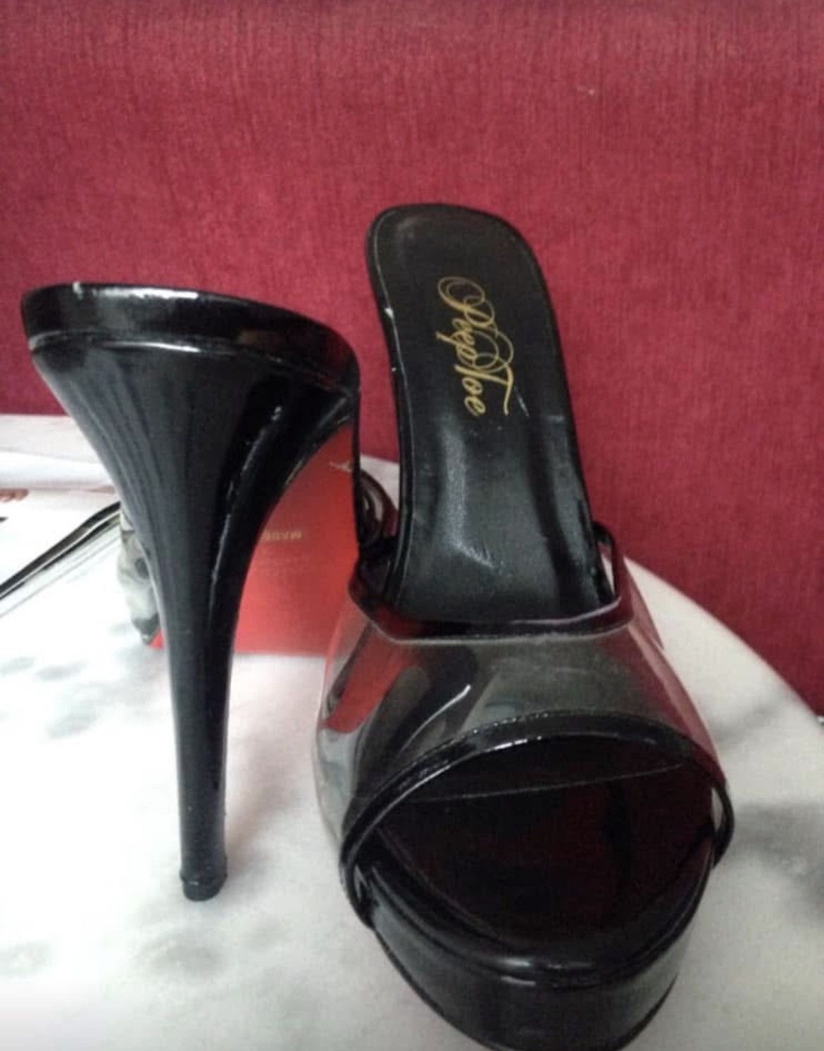 Other Peep Toe Black Platform Mules with Clear PVC Strap Size US 11 / IT 41 - 1 Thumbnail