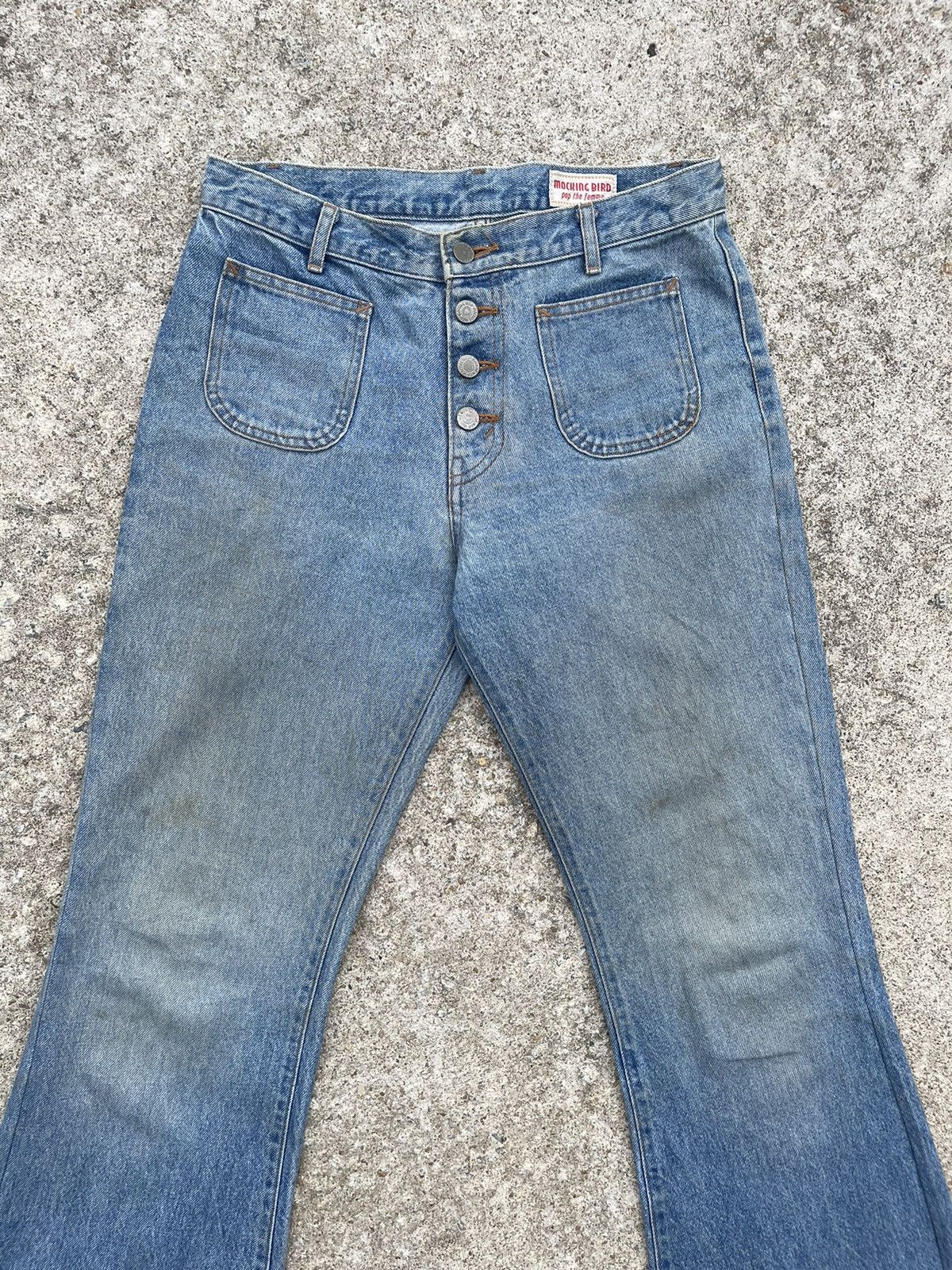 Japanese Brand 🔥 Mocking Bird Japan Bot-Cut Rusty Distressed Denim W29🔥 Size 29" - 3 Thumbnail