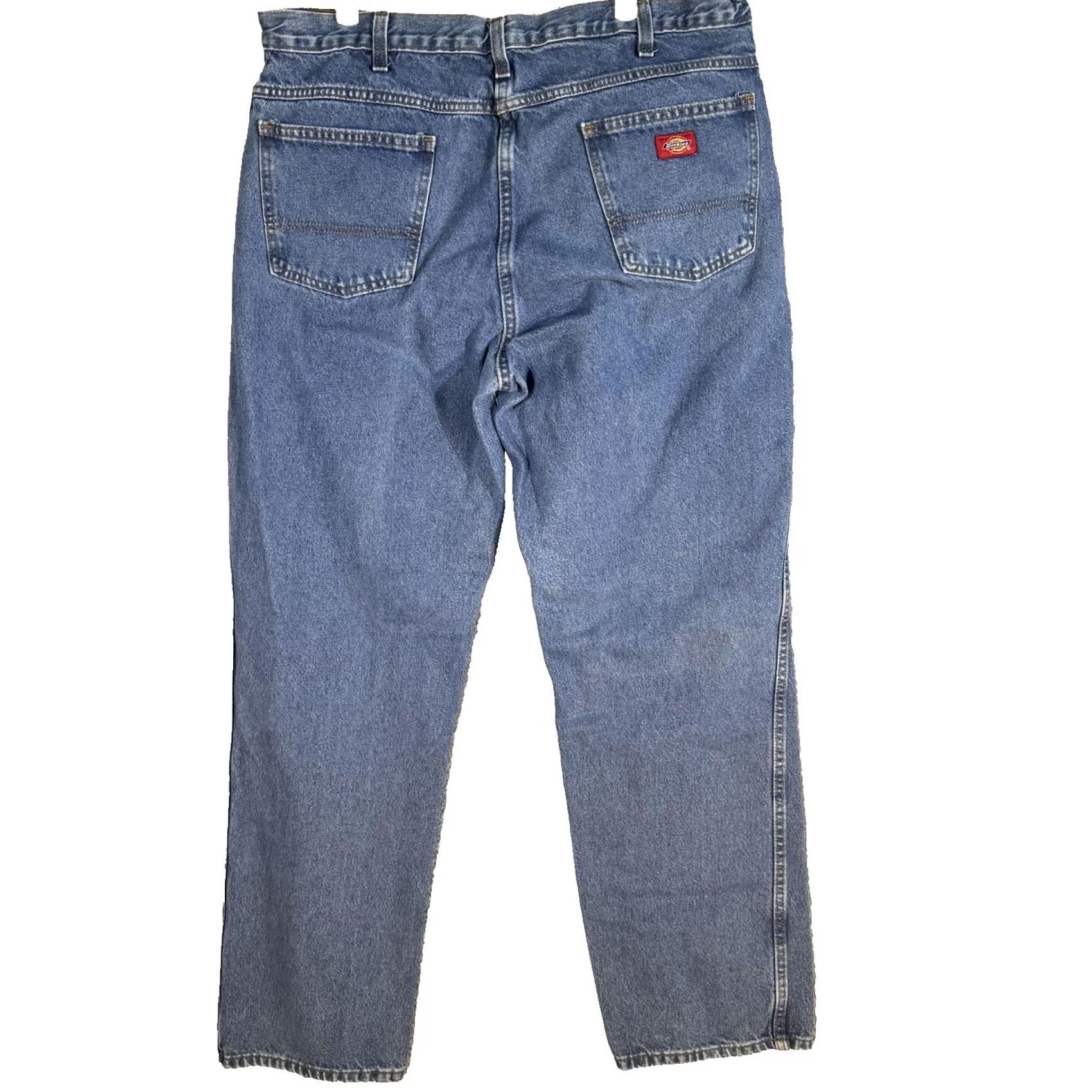 Dickies Dickies Jeans Mens 40x32 Blue Denim Relaxed Fit Straight Leg Workwear 5-Pocket Logo Zipper Button Dickies Industrial Work Jeans Mens 40 XS? Size US 40 / EU 56 - 2 Thumbnail