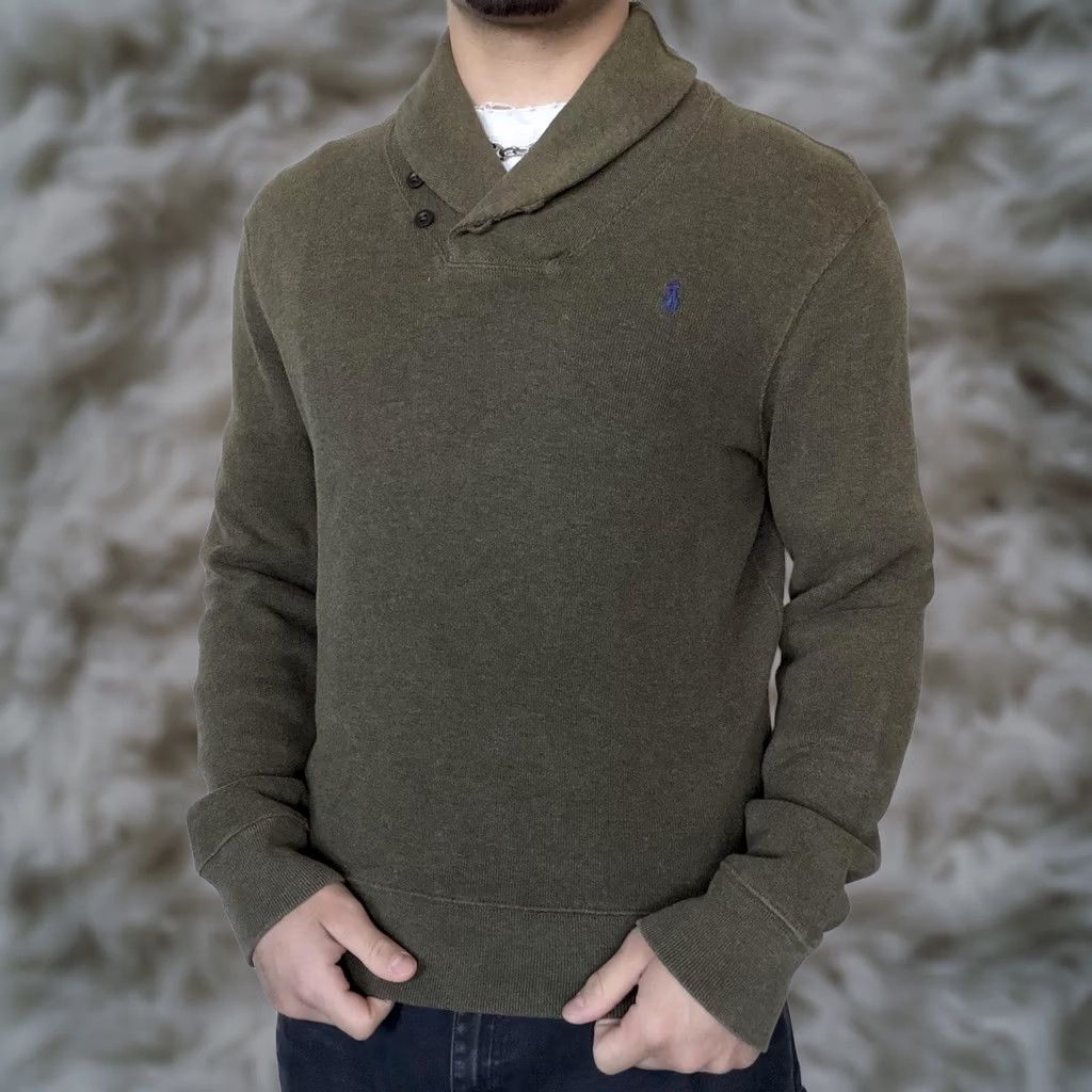 Polo Ralph Lauren Polo by Ralph Lauren Shawl Collar Sweater Mens Small Green Knit Cotton Pullover Size US S / EU 44-46 / 1 - 1 Thumbnail