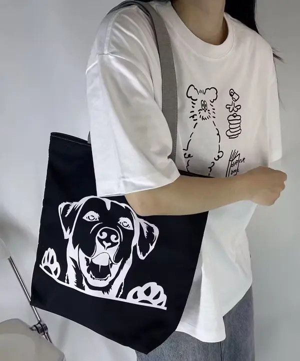 Japanese Brand Fashion y2k cartoon dog print canvas tote bag Size ONE SIZE - 2 Thumbnail