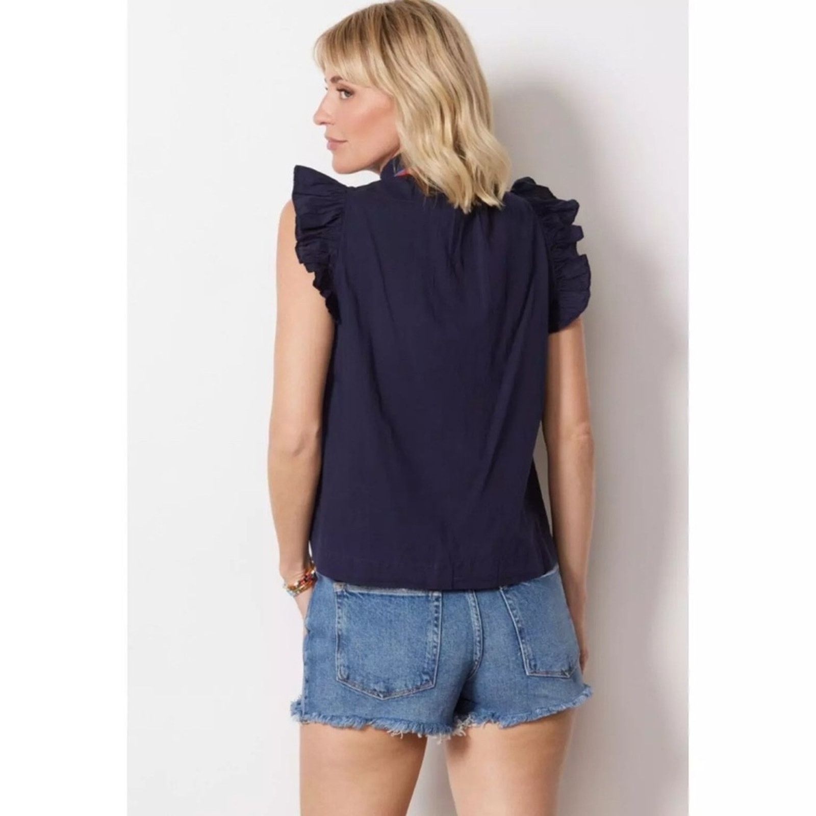Anthropologie New! Sundry Flutter Sleeve Button Down - Navy - 1(S) - $128 Size S / US 4 / IT 40 - 3 Thumbnail