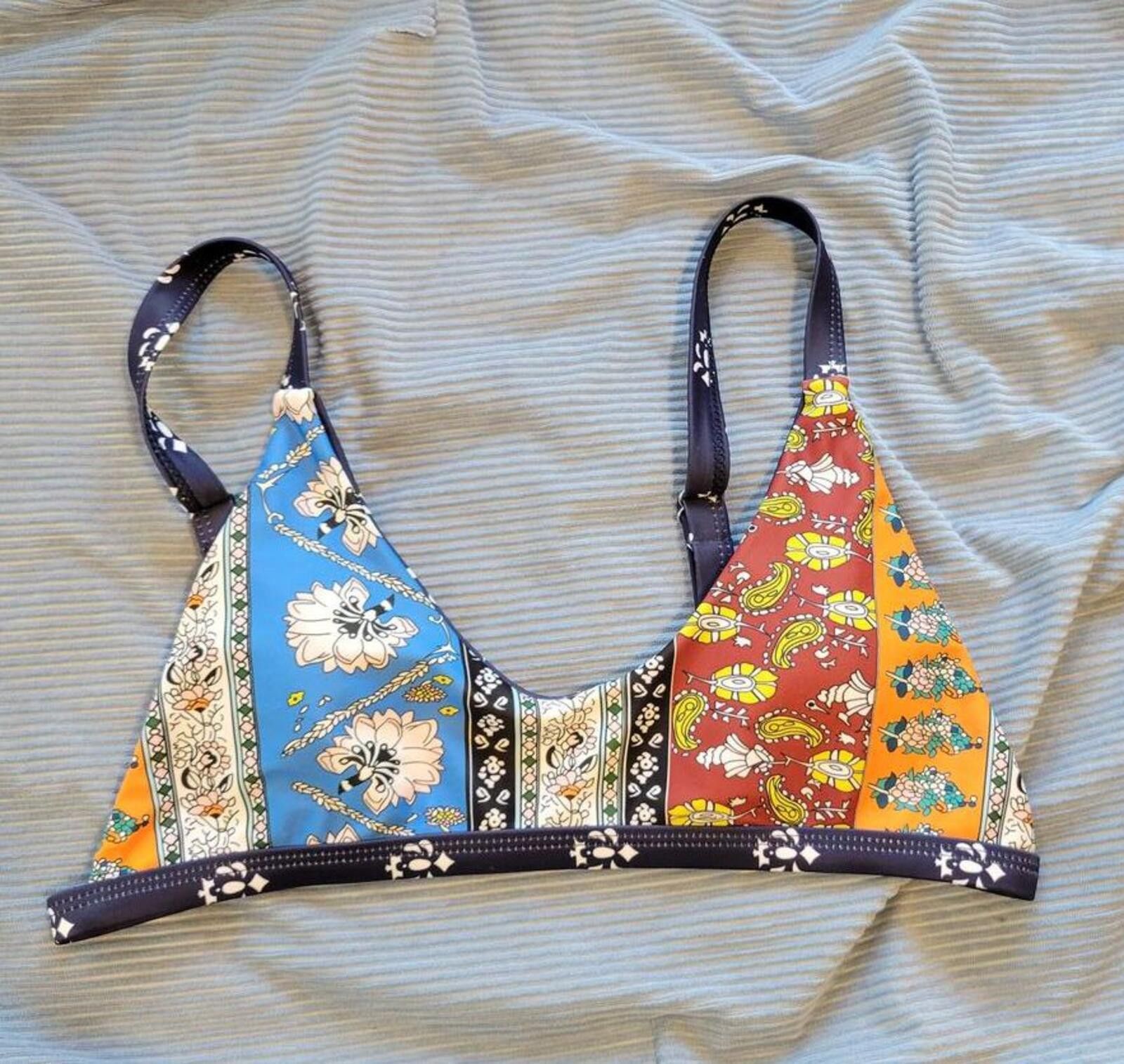 Unknown London Colorful Patterned Triangle Bikini Top Size ONE SIZE - 1 Thumbnail