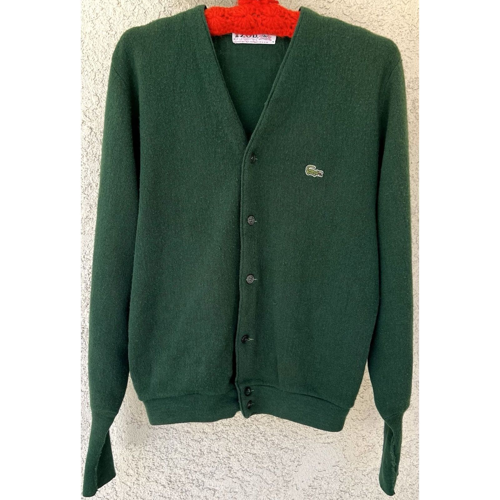 Lacoste VINTAGE Lacoste Cardigan Sweater USA Green Acrylic Croc Logo V Neck Preppy Mens M Size US M / EU 48-50 / 2 - 3 Thumbnail