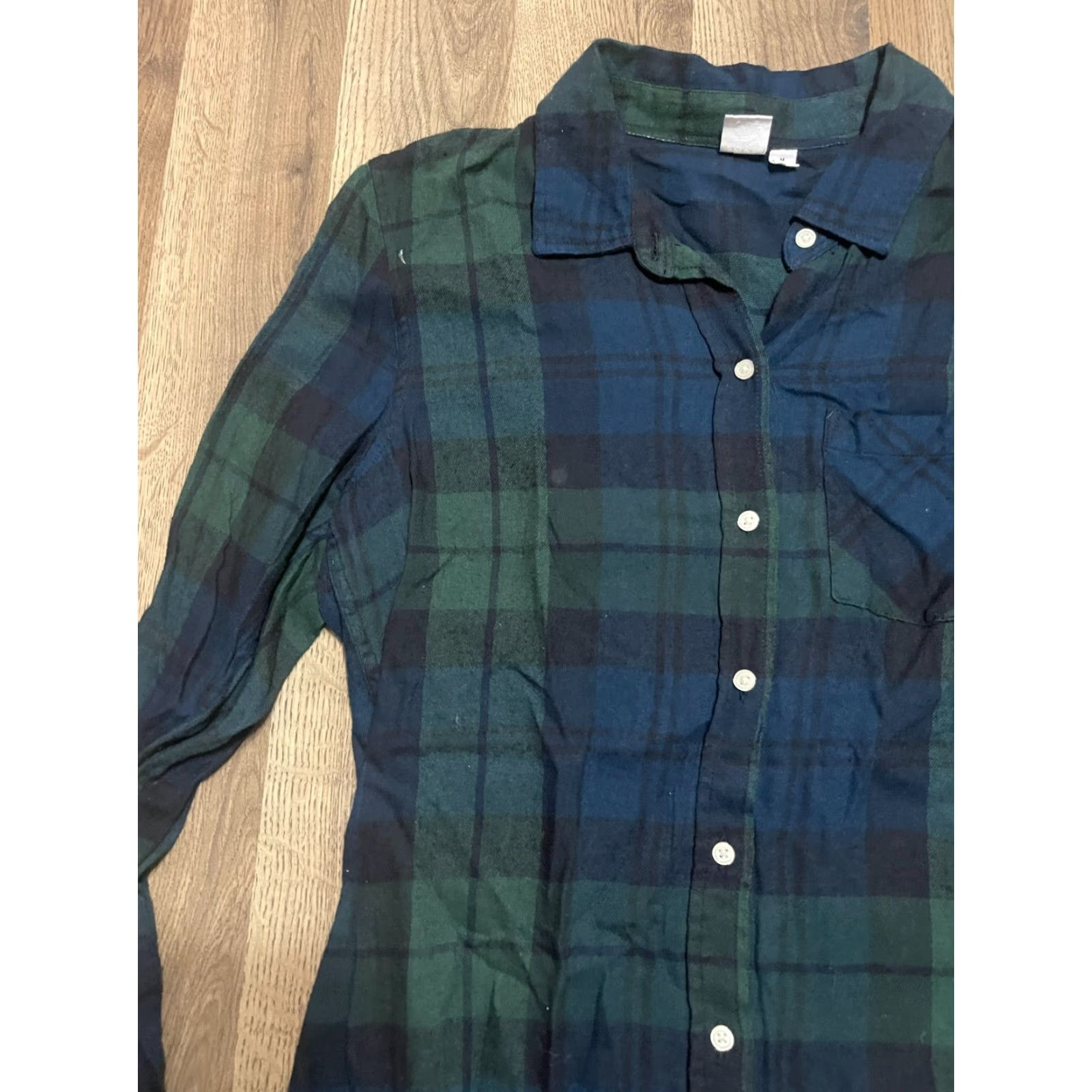 Gap Gap Shirt Women's Size Medium Green Black Plaid Button Up Long Sleeve - Casual Modern Button-Up Womens M Green Plaid Long Sleeve Shirt Size M / US 6-8 / IT 42-44 - 3 Thumbnail