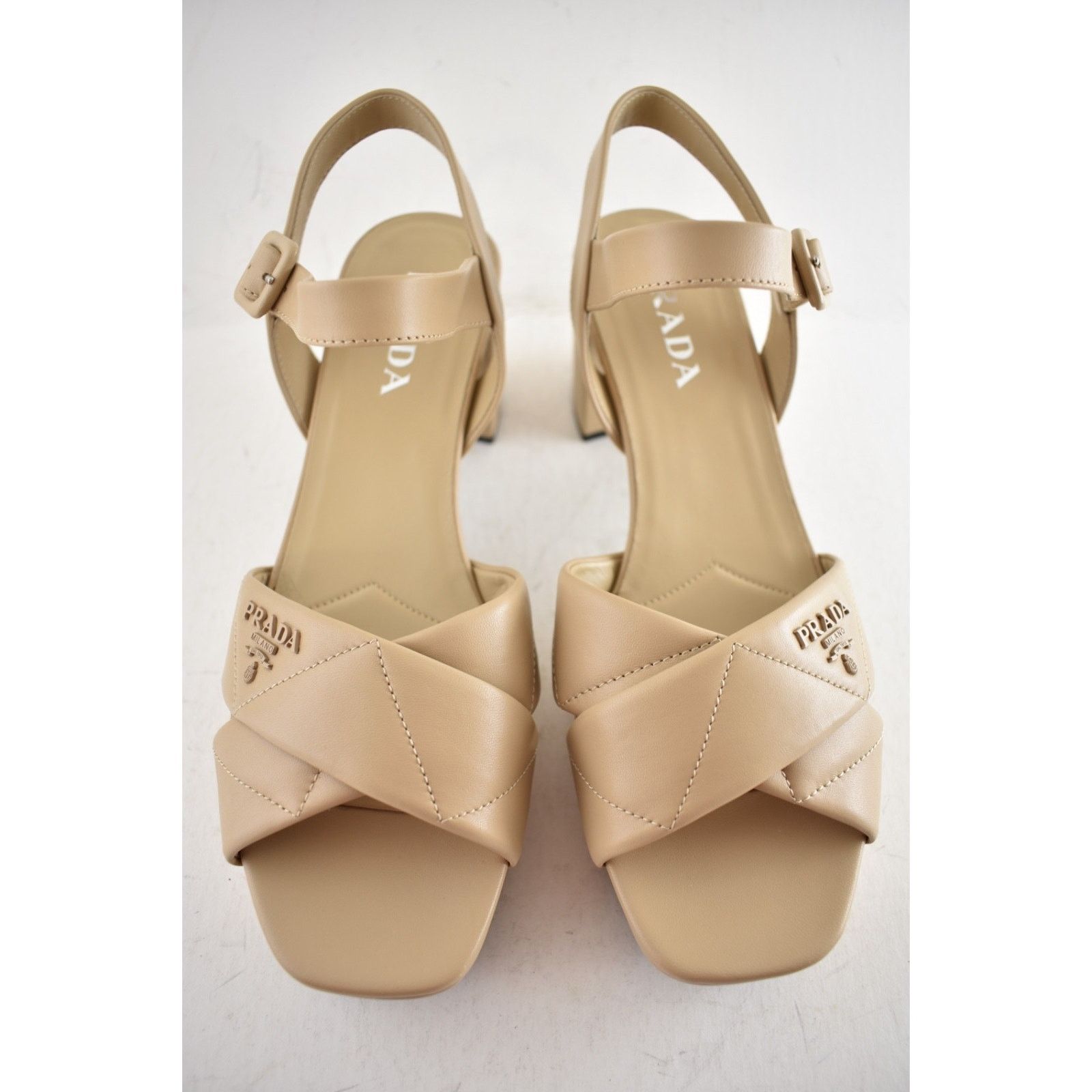 Prada Prada 65mm Nude Beige Quilted Leather Platform Sandal 41 Size US 11 / IT 41 - 9 Thumbnail