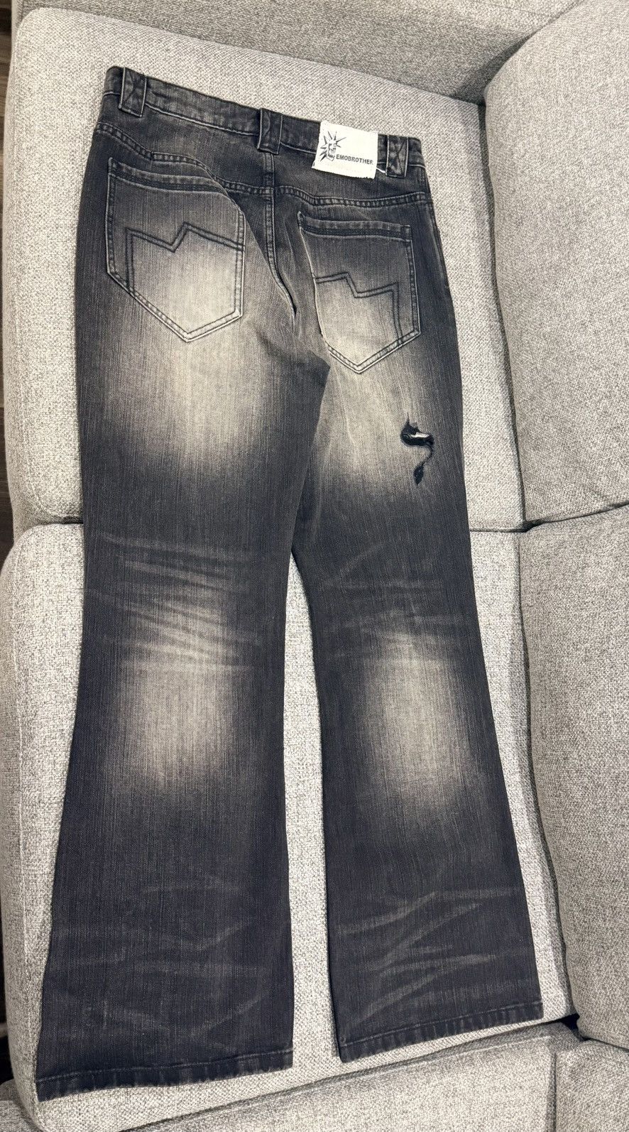 Other Black Distressed Flared Jeans Size US 36 / EU 52 - 2 Thumbnail