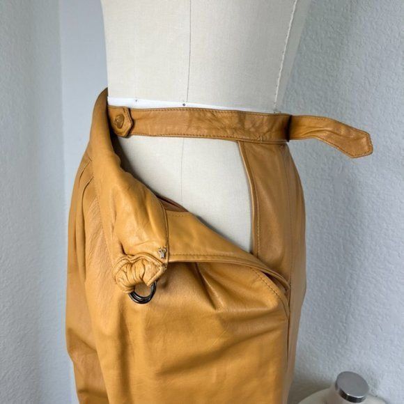 Leather × Vintage Beged - Or Italia Leather Pants High Waist Pleated Size 26" / US 2 / IT 38 - 9 Thumbnail