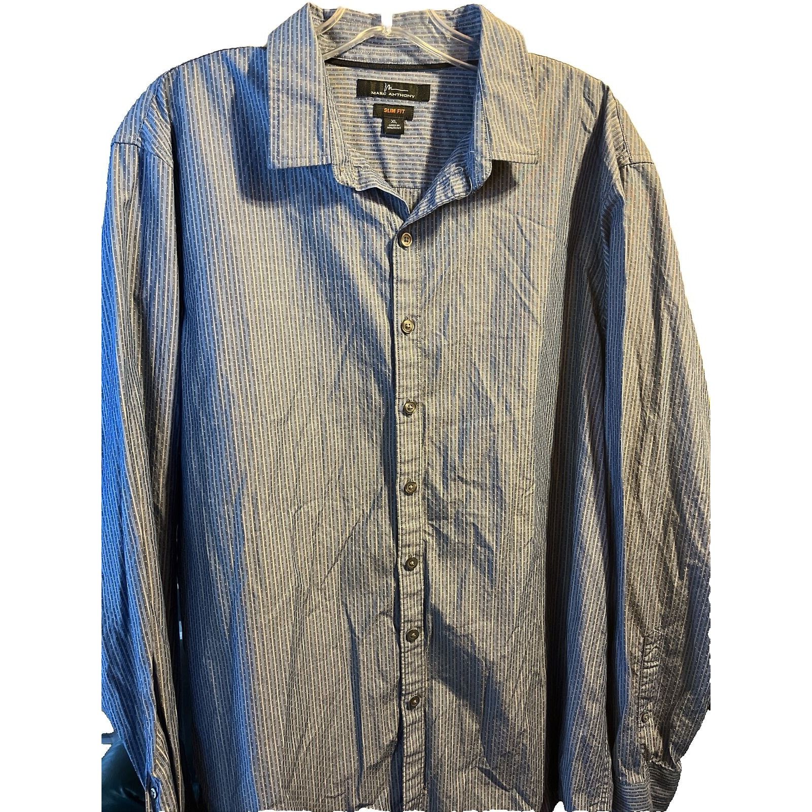 Marc Anthony Marc Anthony Men XL Blue Stripe Button Cotton Slim Fit Shirt Size US XL / EU 56 / 4 - 1 Thumbnail