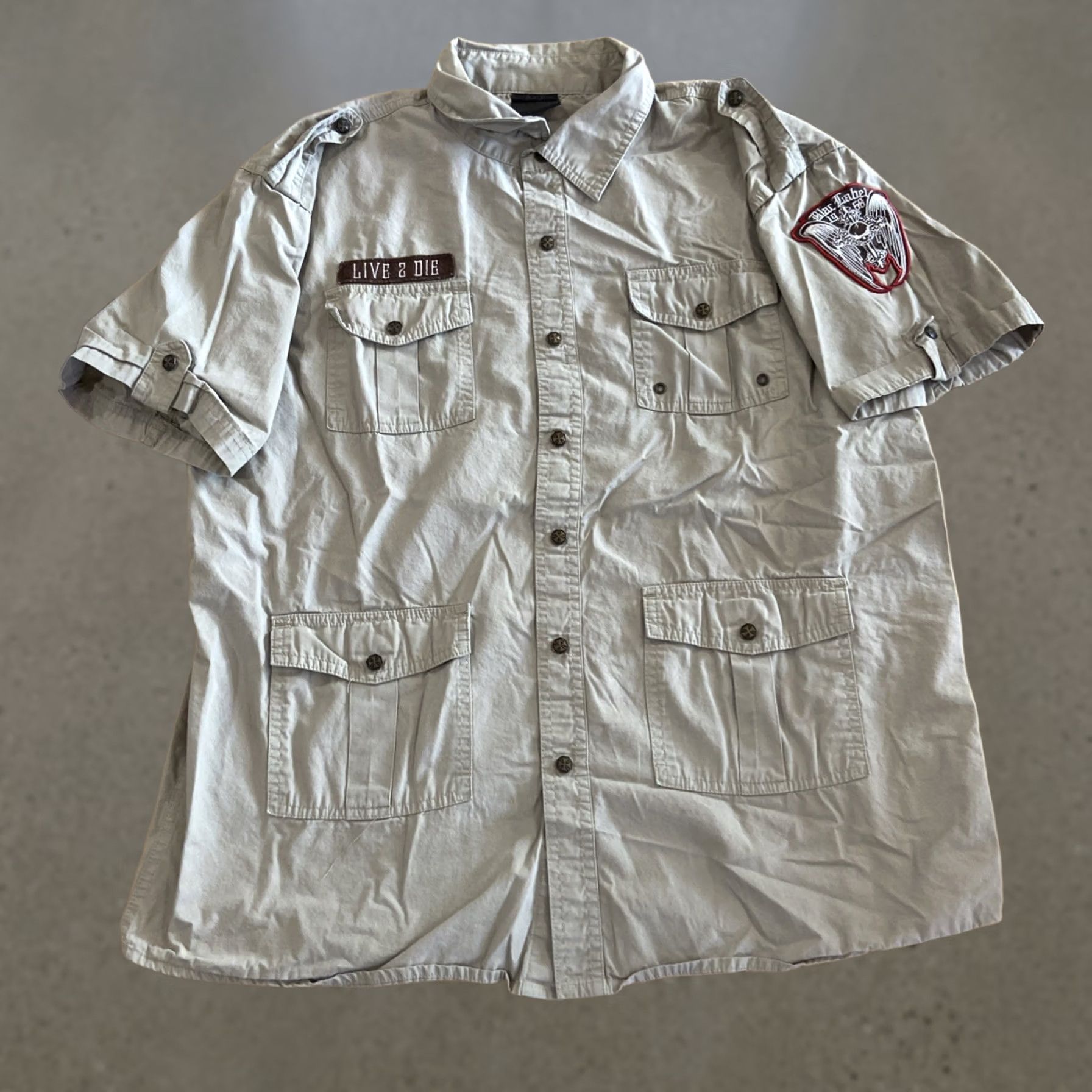 Vintage Black Label Shirt XL Beige Short Sleeve Button-Down Glory Men Size US XL / EU 56 / 4 - 1 Thumbnail