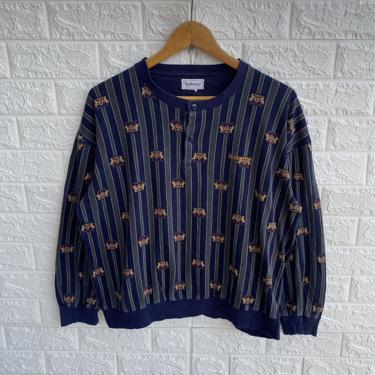 Burberry × Designer Vintage Burberry London Button Sweatshirt Sweater Size L / US 10 / IT 46 - 1 Thumbnail