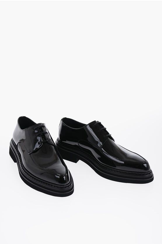 Dolce & Gabbana Pointed Patent Leather Derby Shoes Size US 7 / EU 40 - 1 Thumbnail