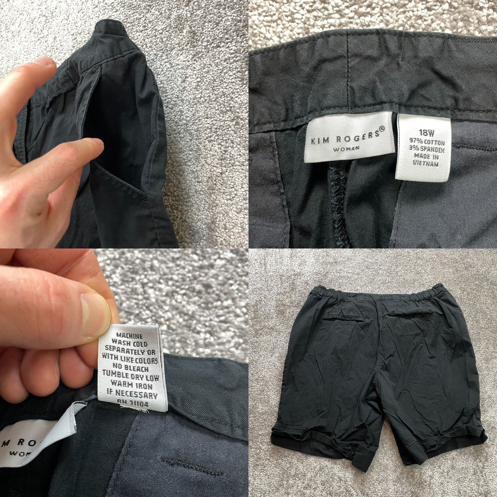 Vintage Kim Rogers Chino Bermuda Shorts Womesn 18W Black Casual Cotton Pockets 10” Insm Size 26" / US 2 / IT 38 - 8 Thumbnail