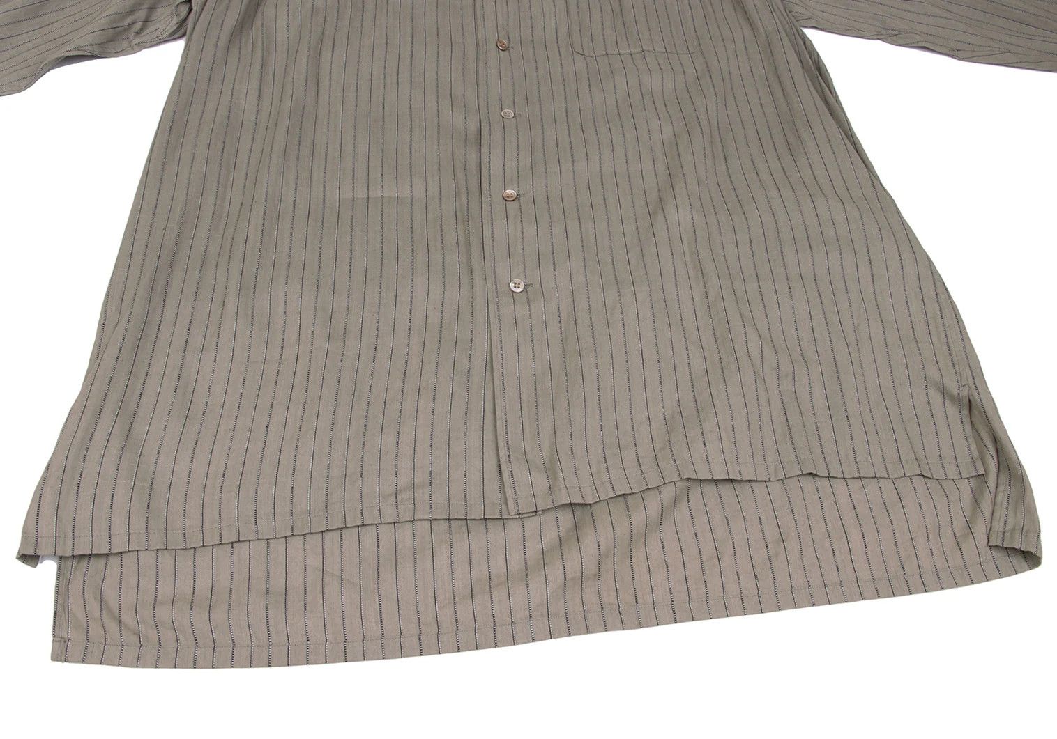 Jean Paul Gaultier Silk-Cotton Stripe Woven Shirt in Khaki Size 3 Size US L / EU 52-54 / 3 - 9 Thumbnail
