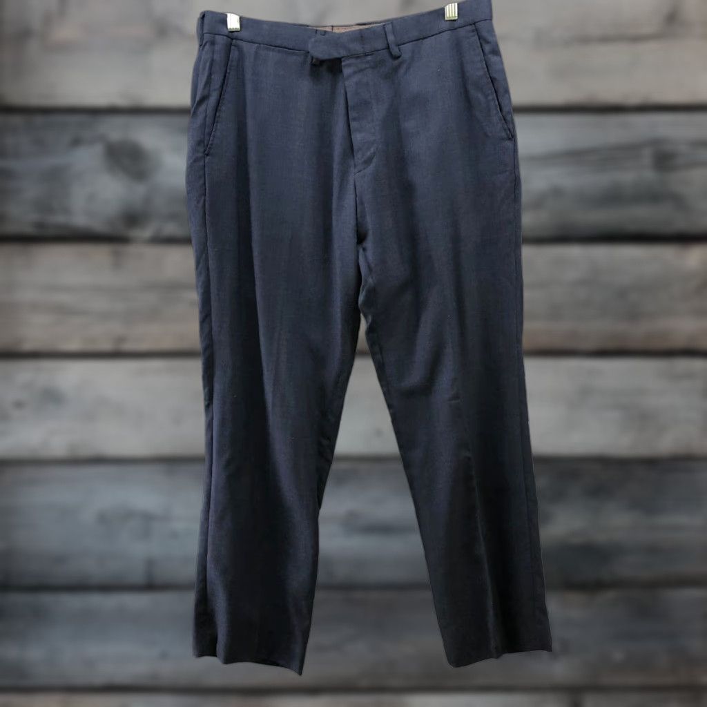 J.CREW Bowery Wool Dress Pants Mens 34x30 Navy Blue Slim Fit Flat Front Business Casual