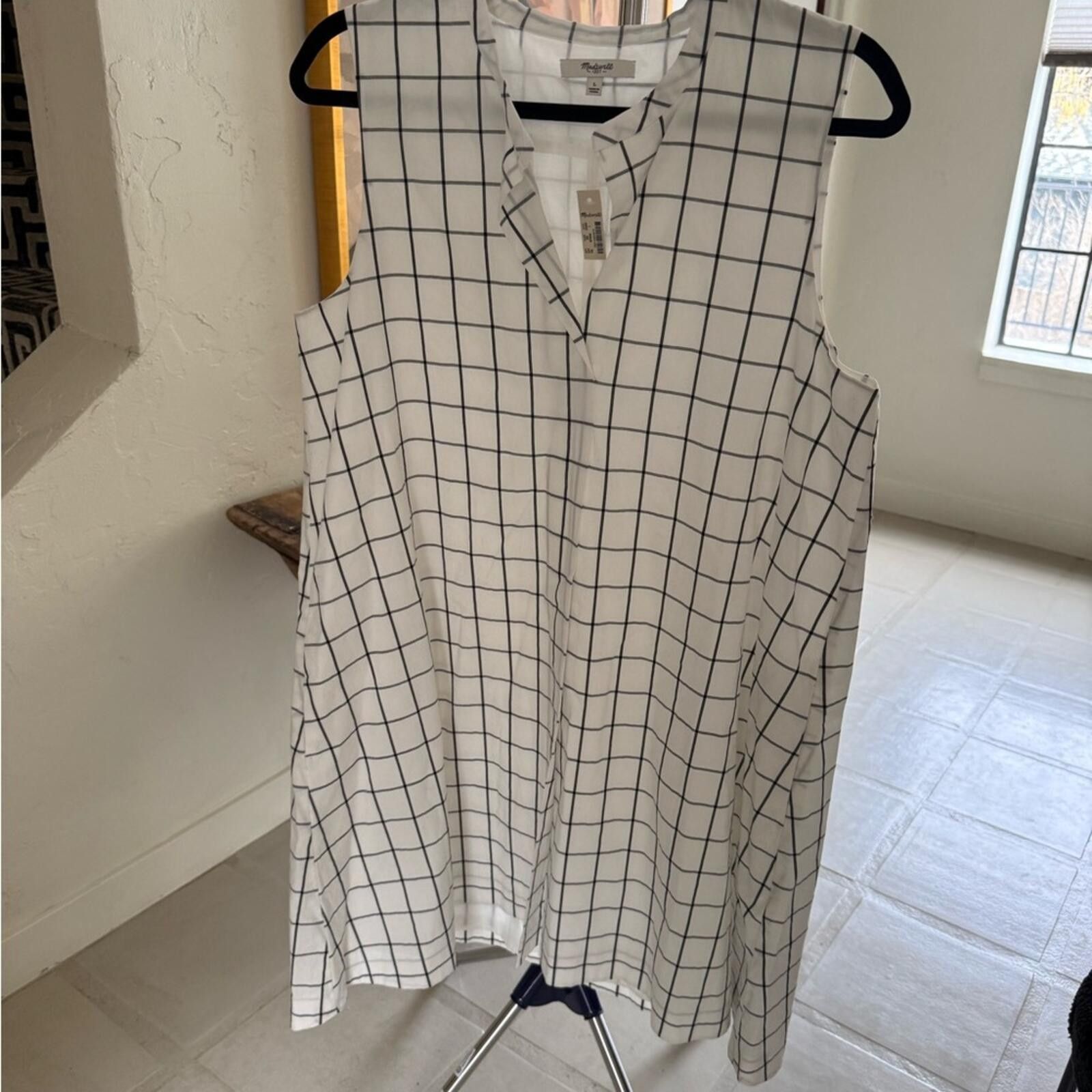 Madewell NWT Madewell White Windowpane Check Dress Size L Sleeveless Size L / US 10 / IT 46 - 2 Thumbnail