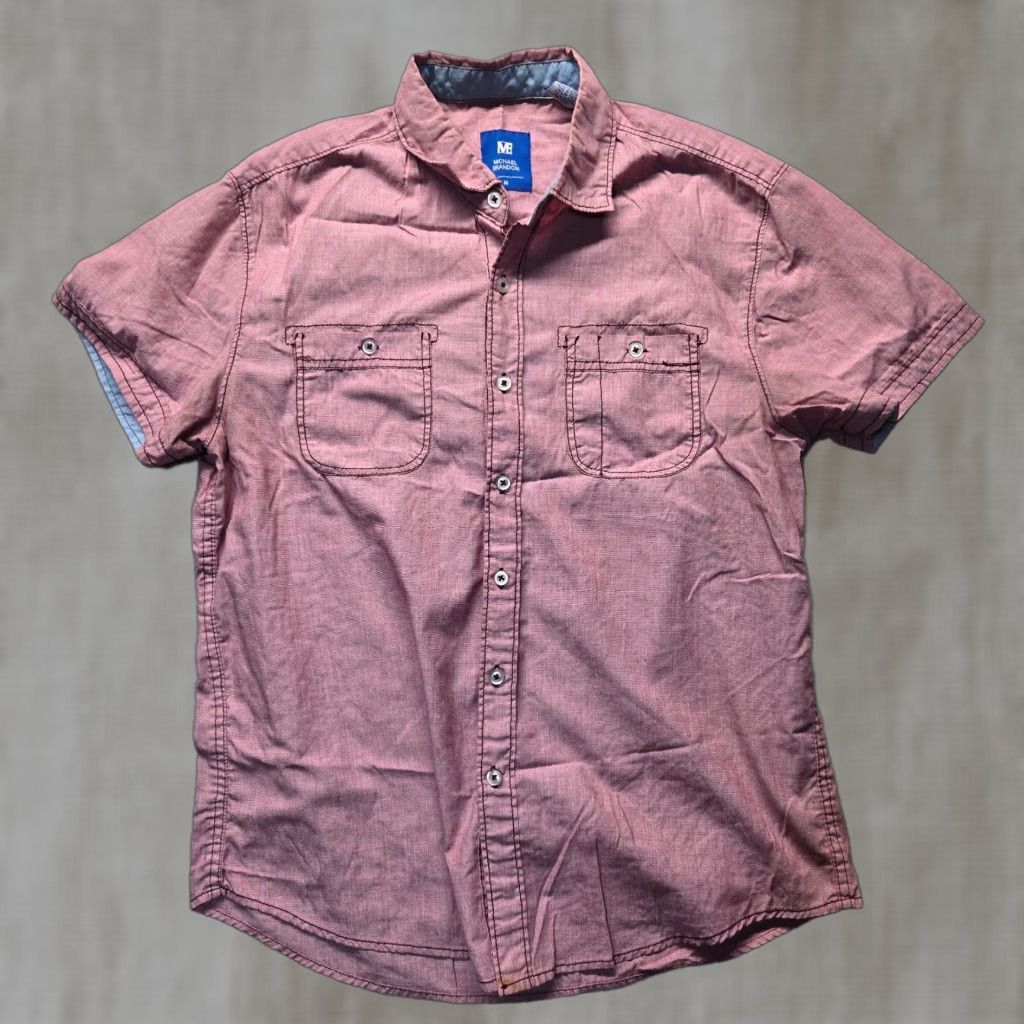 Vintage Michael Brandon Shirt Adult Men's M Red Short Sleeve Button-Up Size US M / EU 48-50 / 2 - 1 Thumbnail