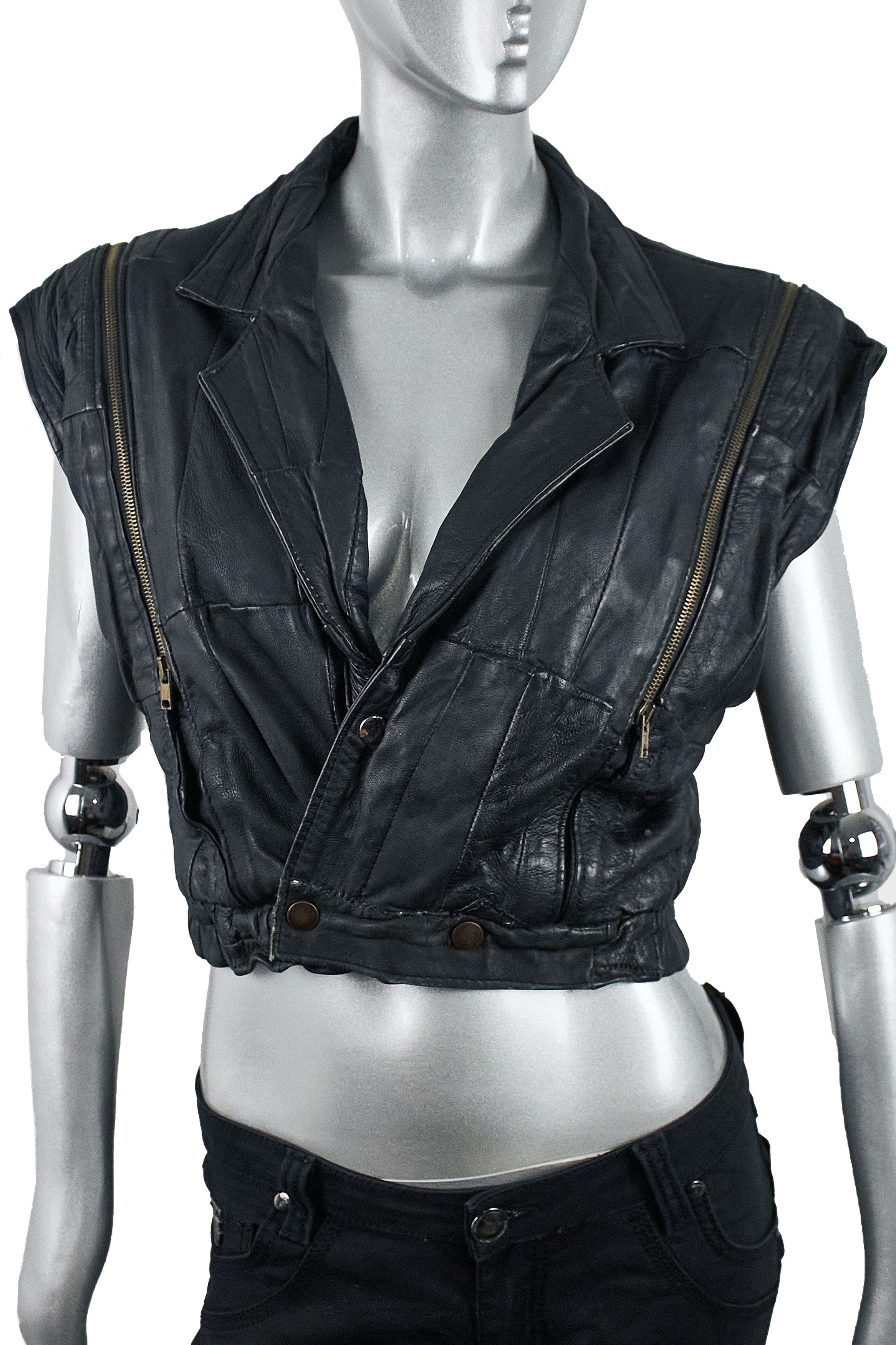 Handmade Handmade vintage Y2K women's black leather patchwork vest Size S / US 4 / IT 40 - 4 Thumbnail