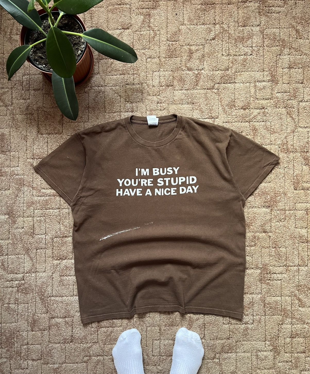Vintage Vintage 90's Funny Saying "I'm Busy You're Stupid" 90's Tee Size US XL / EU 56 / 4 - 1 Thumbnail