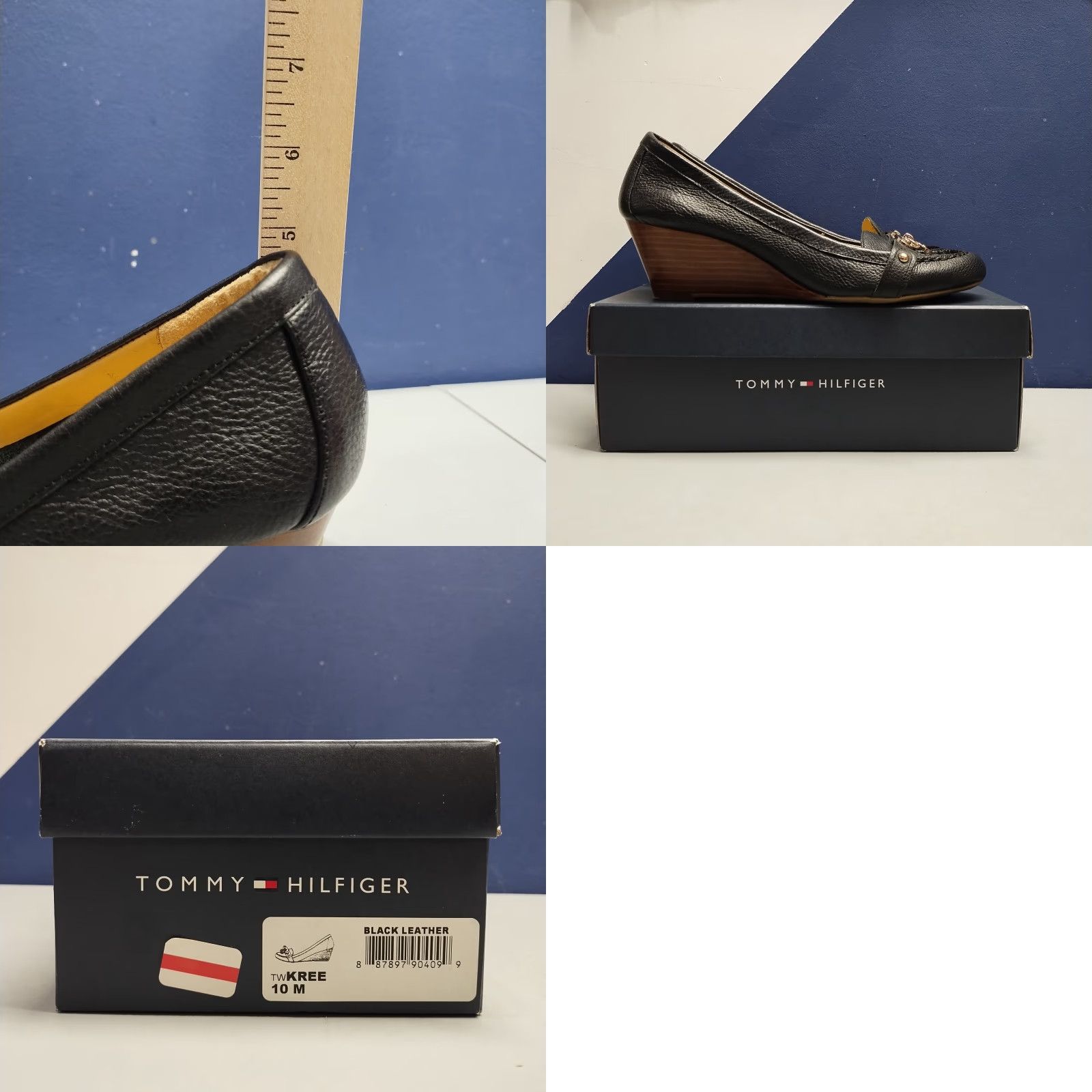 Tommy Hilfiger Tommy Hilfiger TWKREE Wedge Heels Womens US 10M Black Leather Gold Detail Buckle Size US 10 / IT 40 - 11 Thumbnail