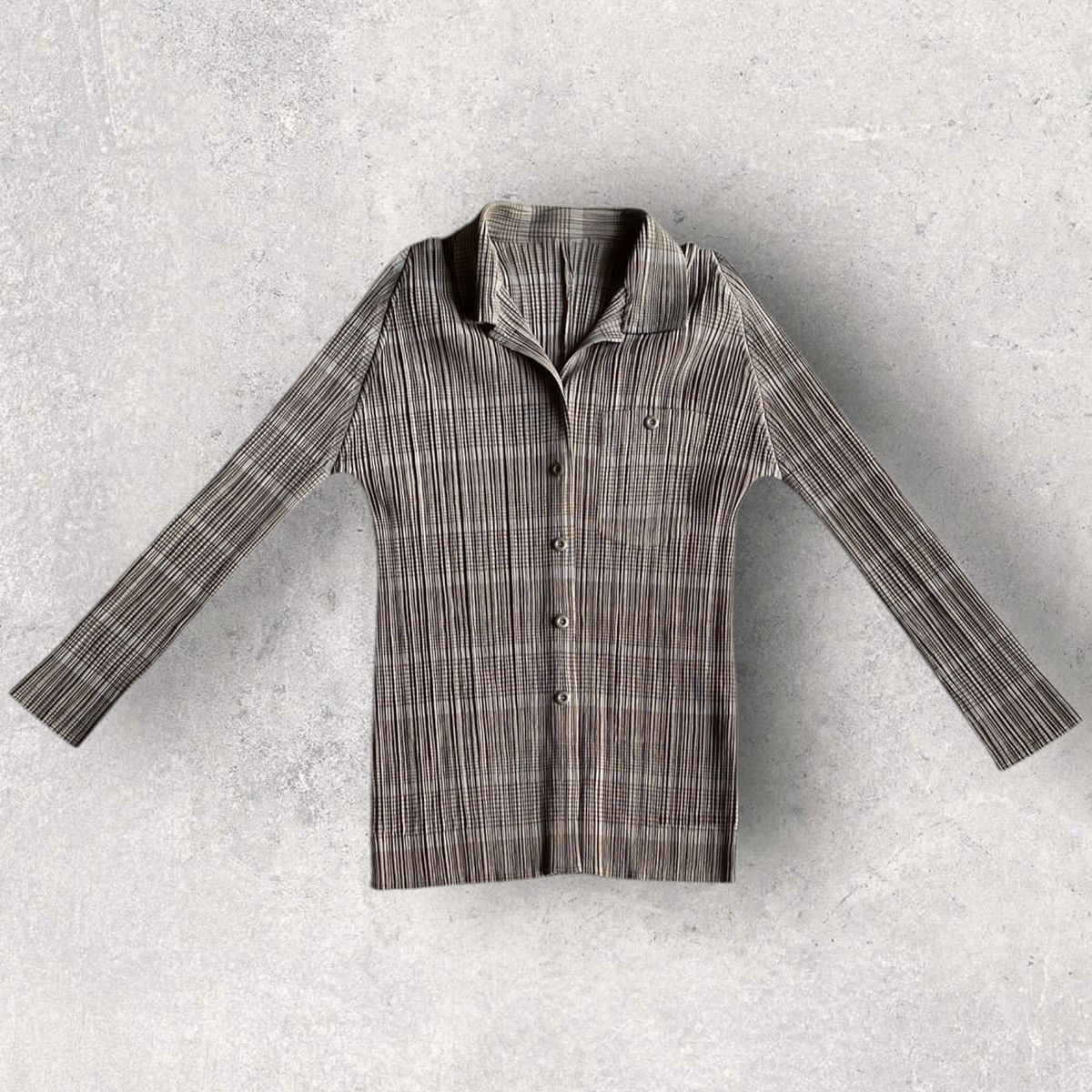 Issey Miyake Pleats Please Grey Plaid Jacket Shirt Size M / US 6-8 / IT 42-44 - 2 Thumbnail