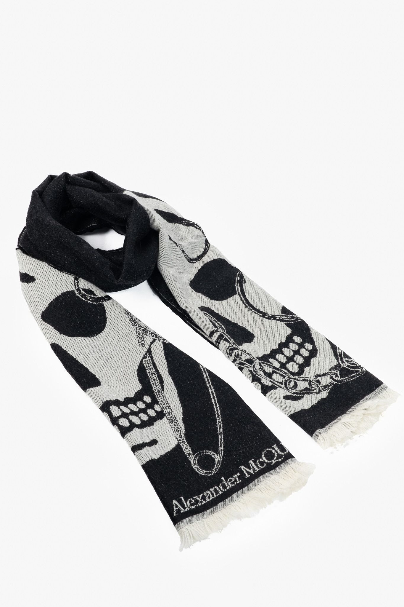 Alexander McQueen Alexander McQueen Black Wool Skull-Motif Scarf Size ONE SIZE - 1 Thumbnail