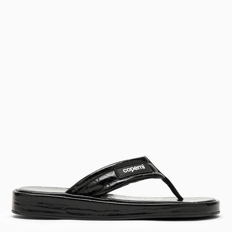 image of Coperni Black Leather Flip-Flop With Logo Shoes, Women's (Size 8)