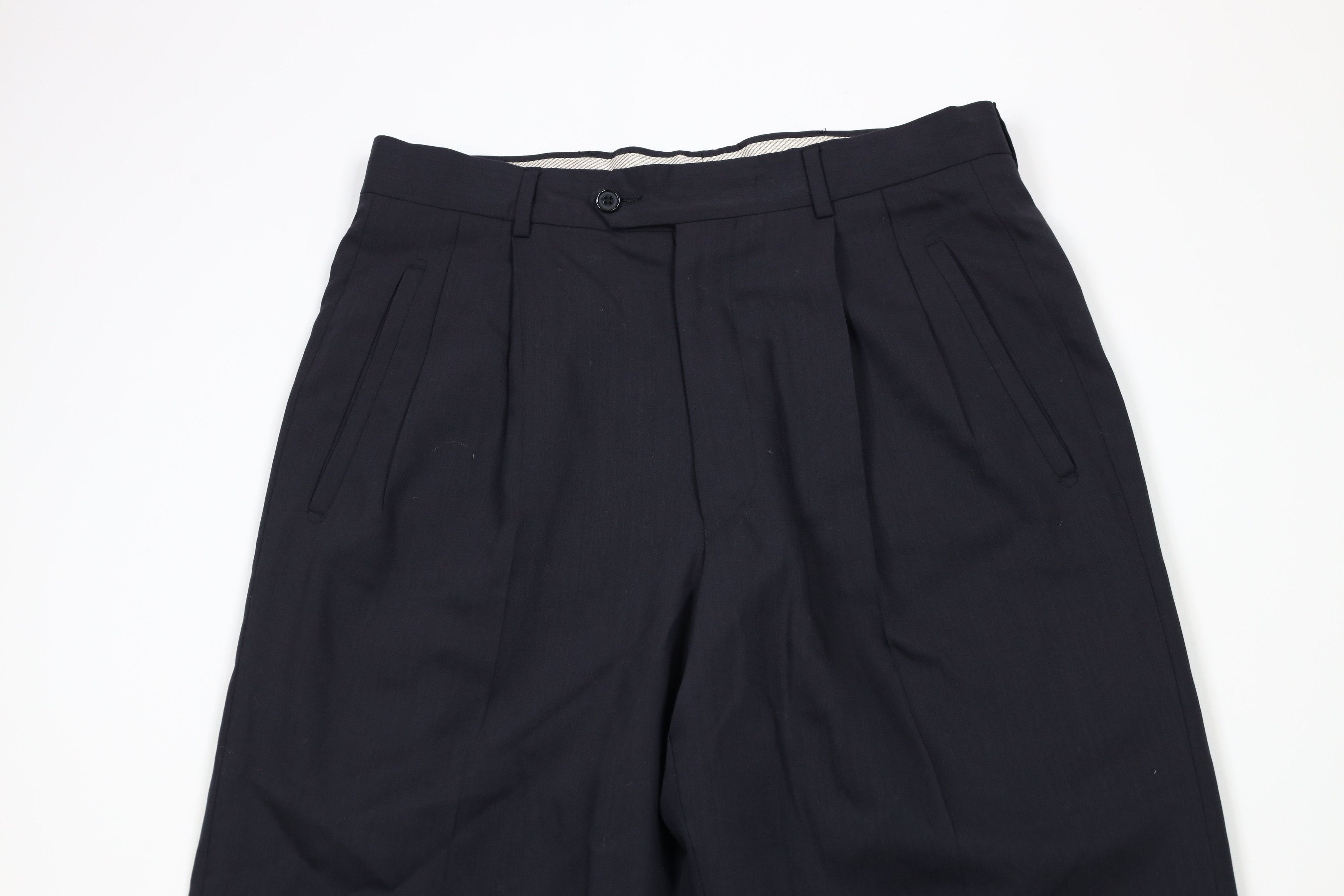 Vintage Vintage 90s Streetwear Wool Pleated Cuffed Chino Pants Blue Size US 30 / EU 46 - 2 Thumbnail