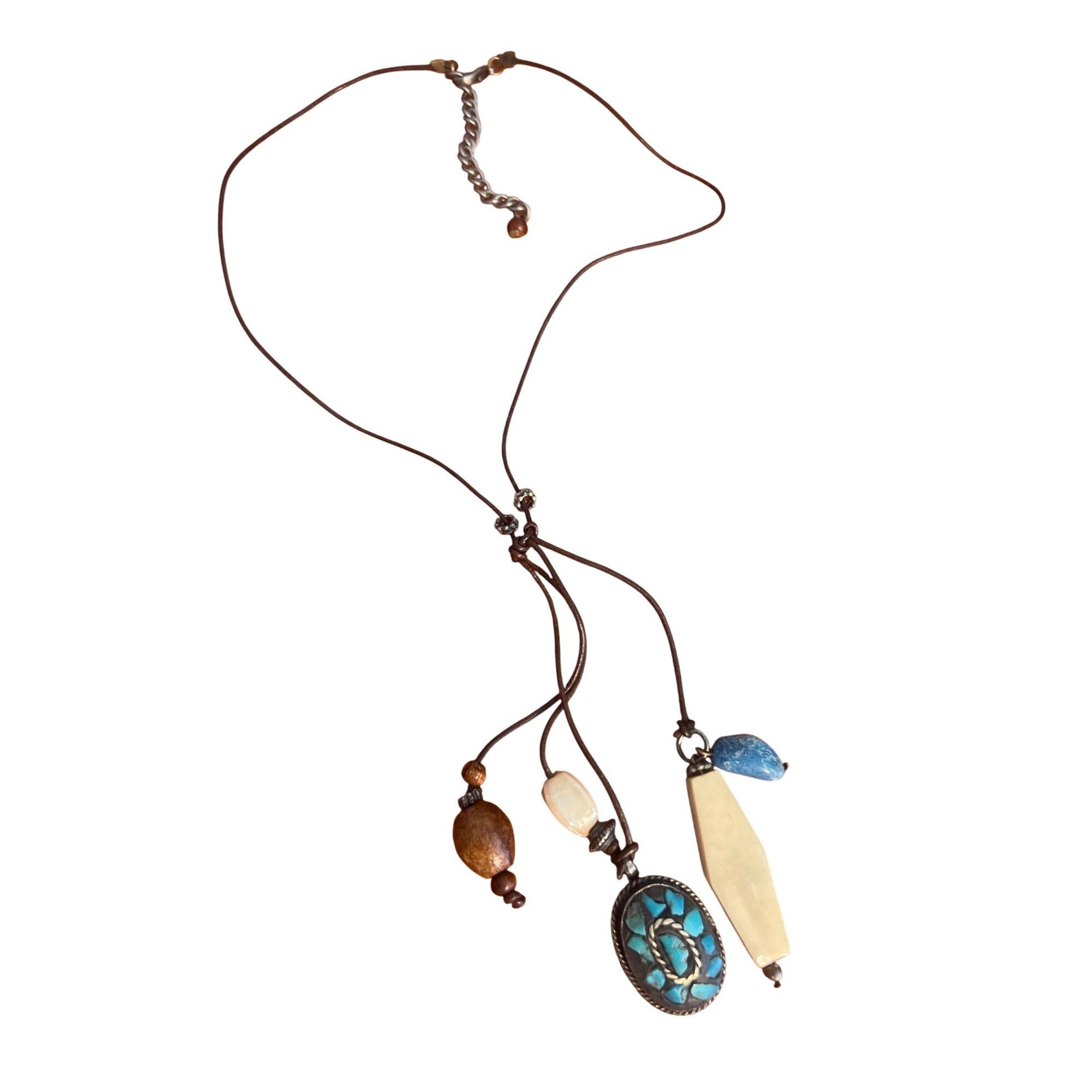 Other Boho Style Multi-Pendant Necklace Brown Leather Cord Tassel Size ONE SIZE - 1 Thumbnail