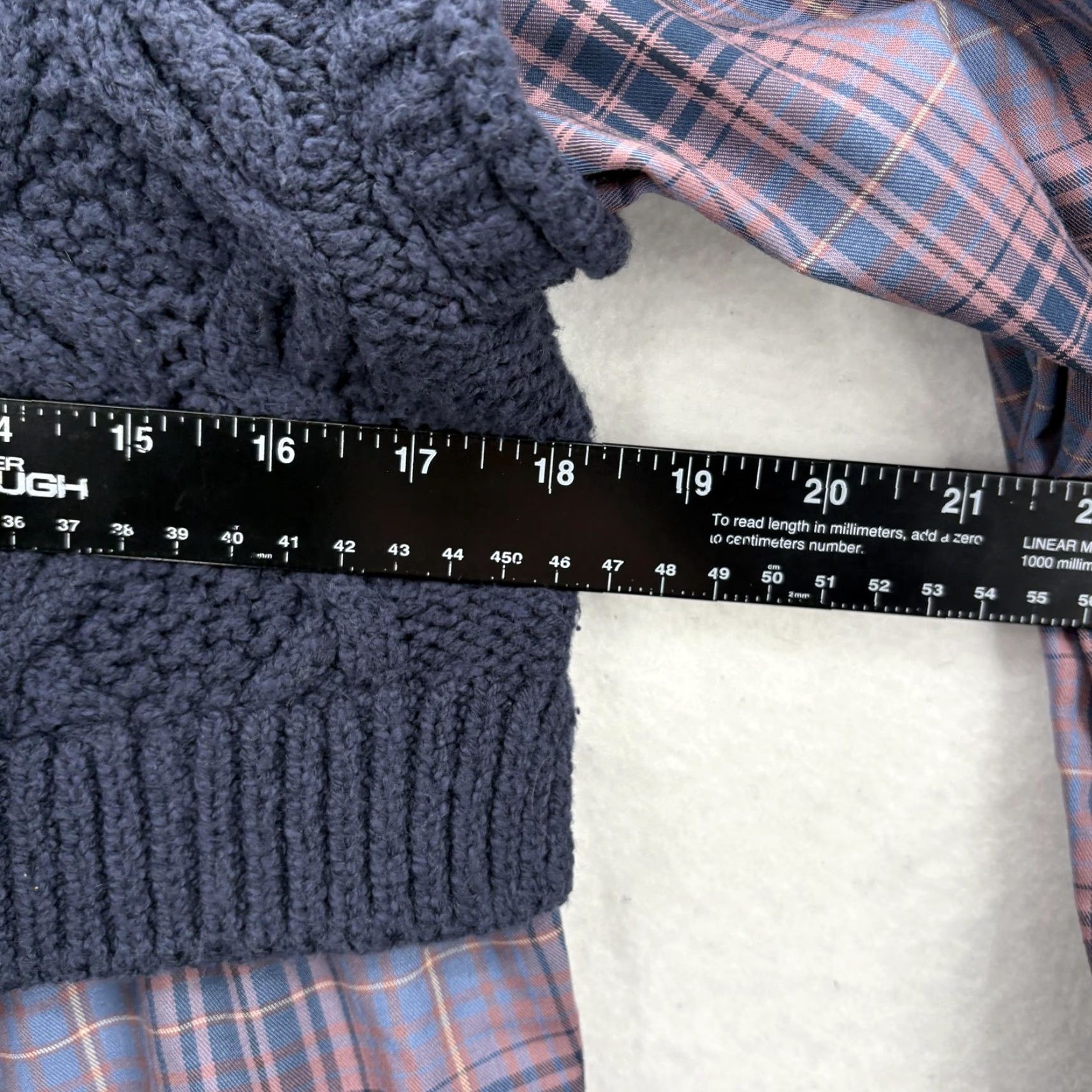 Vintage Maeve Shirt Womens XS Blue Plaid Layered Cable Knit Sweater Boho Knit Overlay Mock Neck Button Front Pullover Size XS / US 0-2 / IT 36-38 - 6 Thumbnail